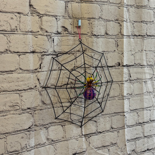 30cm x 30cm Purple Spider On Web Bug Metal Tin Wall Hanging Ornament Statue0