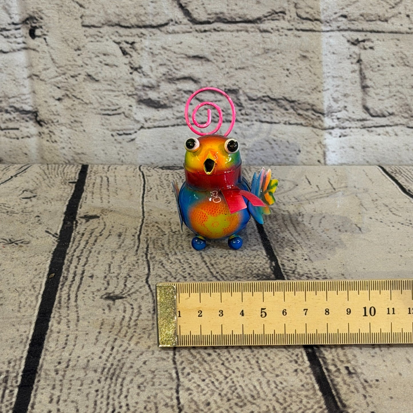 8cm x 8cm Small Scarf Colourful Bird Orange Metal Tin Standing Ornament Statue7