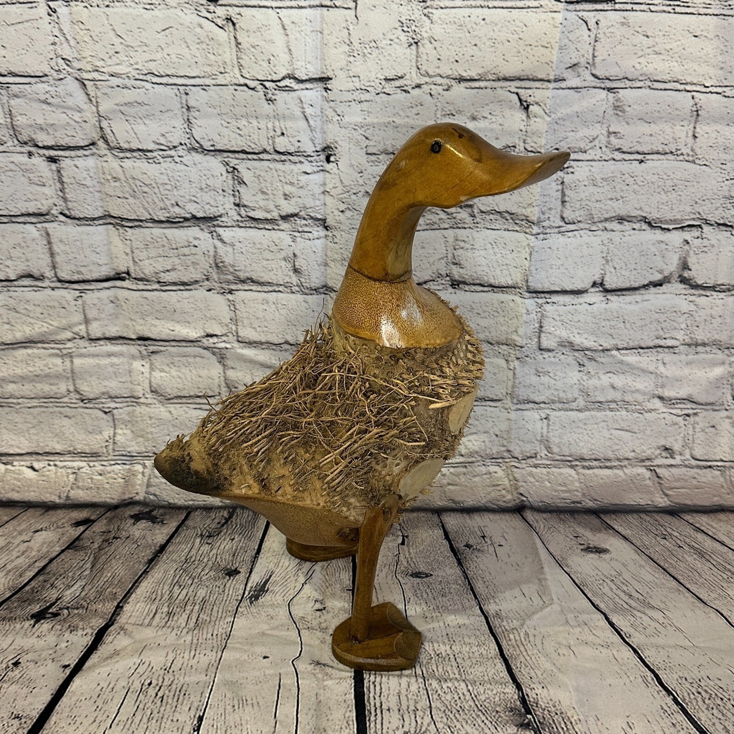 Looking Right 45cm Tall Wooden Hairy Duckling Baby Duck Bamboo Root Fairtrade2