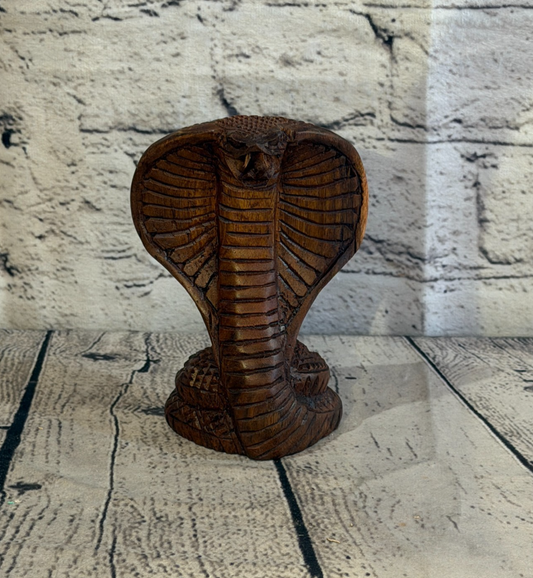 12cm x 8cm Wooden Cobra Exquisite Detailing Snake Ornament Hand Carved0