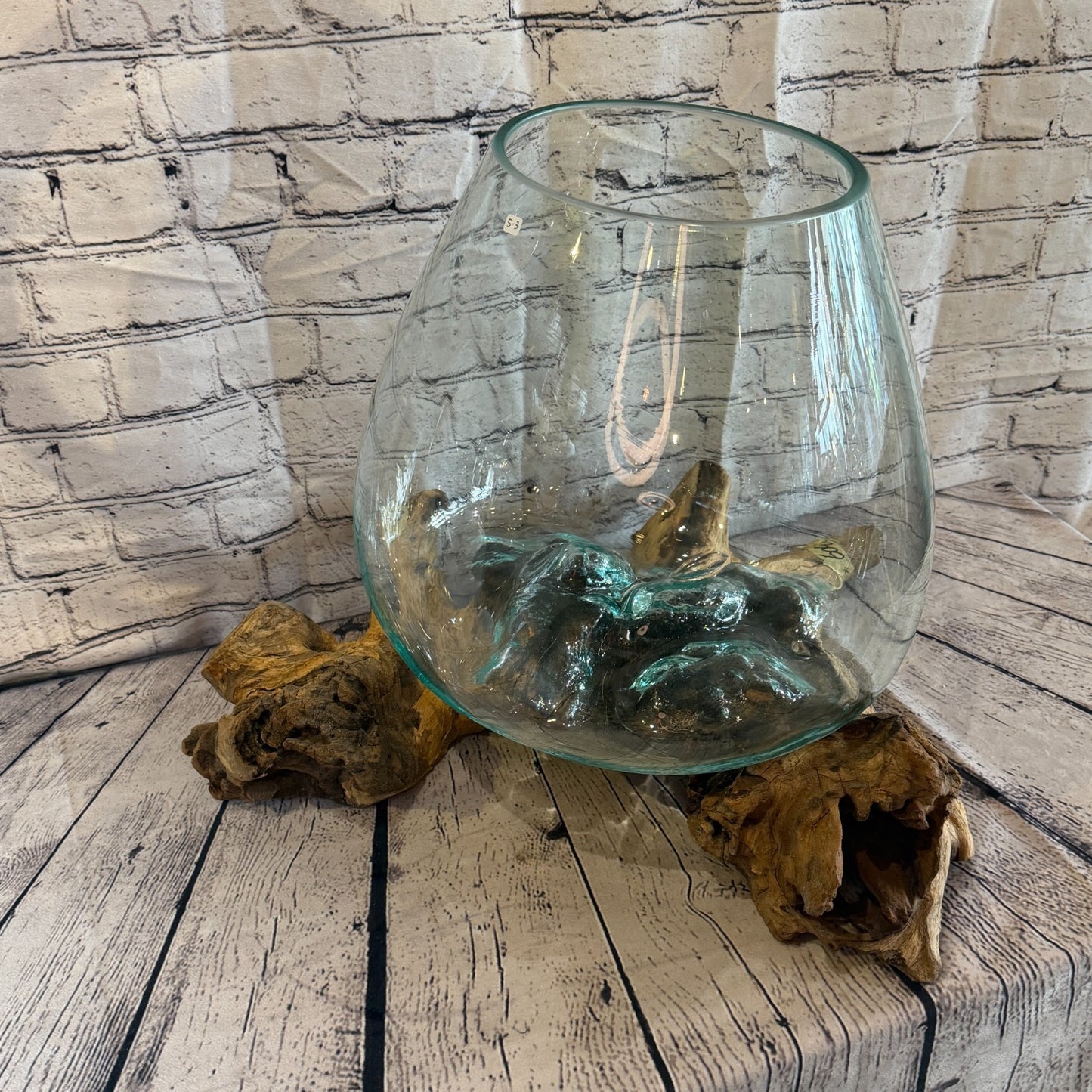 40cm Big Clear Colour Melted Glass Wood Decorative Vase Glass Sculpture Crafted0