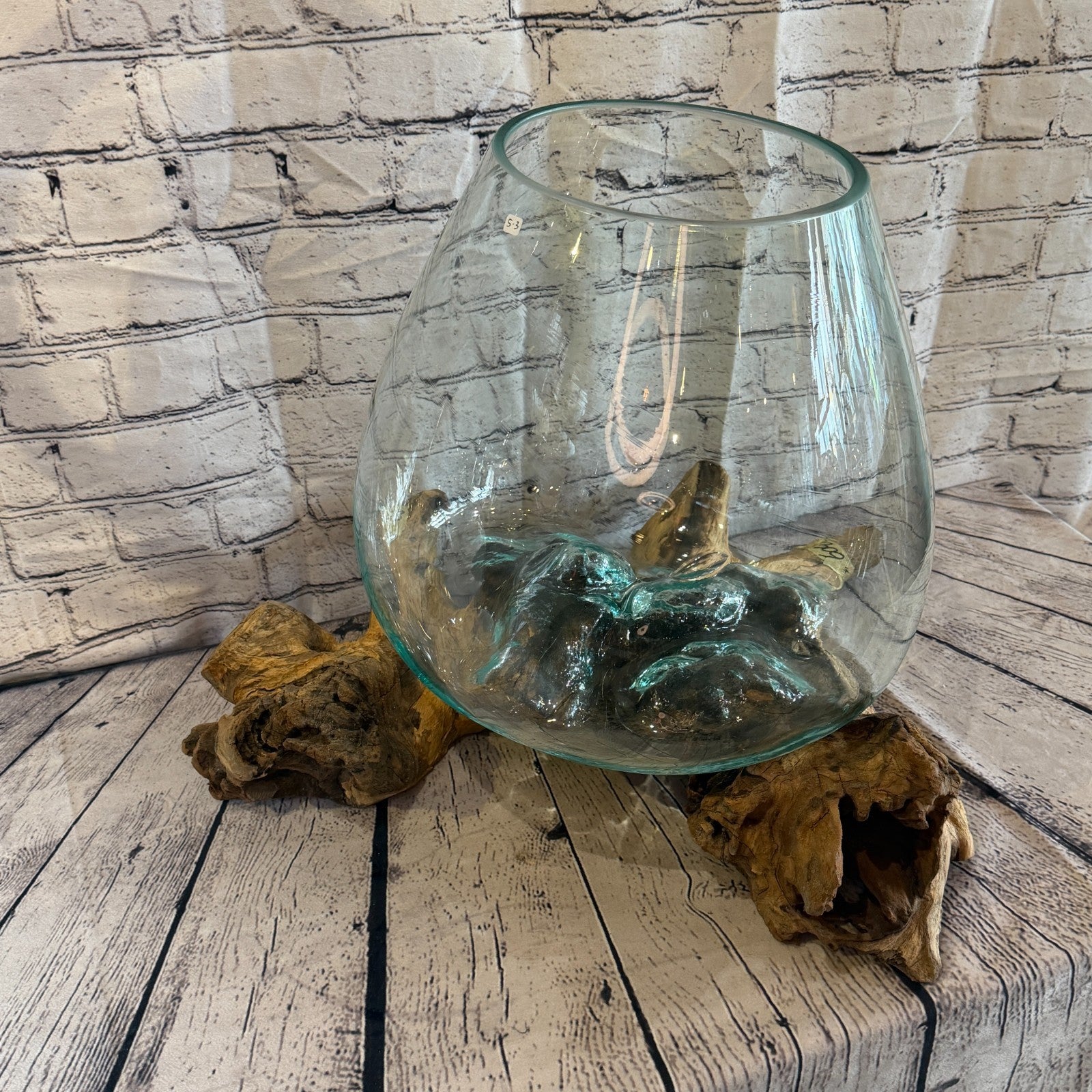 40cm Big Clear Colour Melted Glass Wood Decorative Vase Glass Sculpture Crafted0