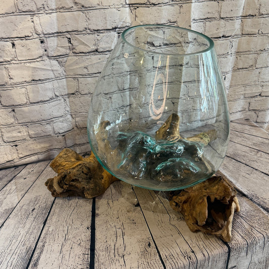 40cm Big Clear Colour Melted Glass Wood Decorative Vase Glass Sculpture Crafted0