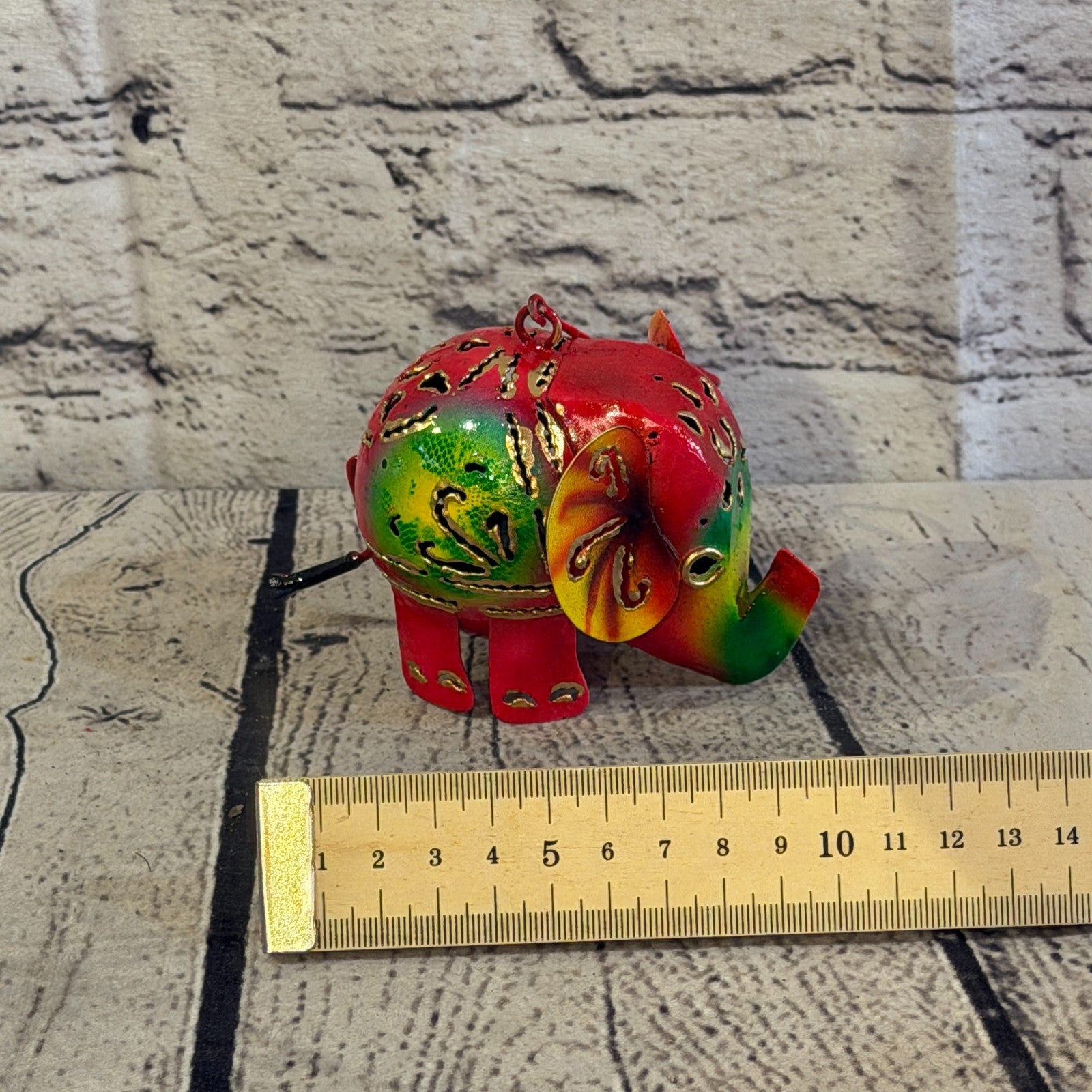 8cm x 10cm Elephant Candle Holder Hanging Red Metal Tin Ornament Statue6