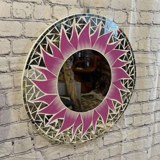 Pink Sun Flame Mosaic Tile Wall Mirror 50cm x 50cm 20 Inches Handmade0