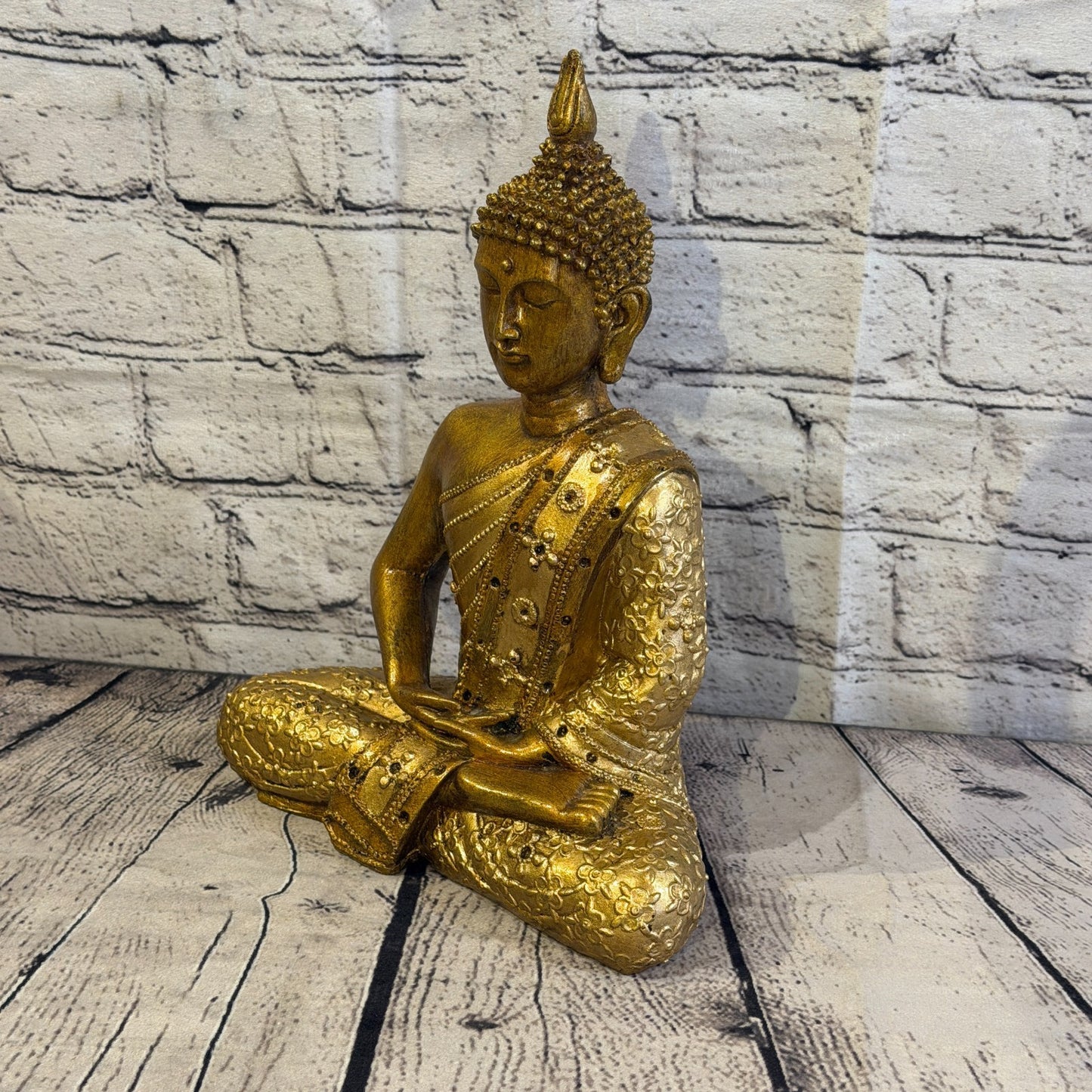 Bronze & Bronze 30cm x 20cm Large Thai Spike Buddha Sitting Statue Resin Hindu0