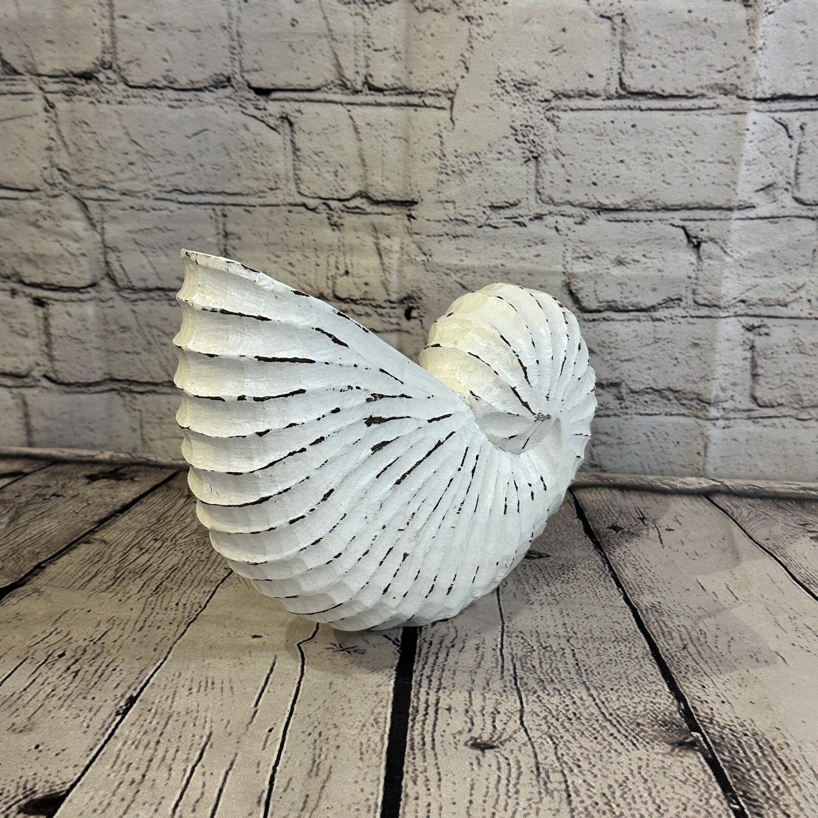 25cm White Shabby Nautilus Shell Ornament Decor Carved Light Wood Parcel Figure4