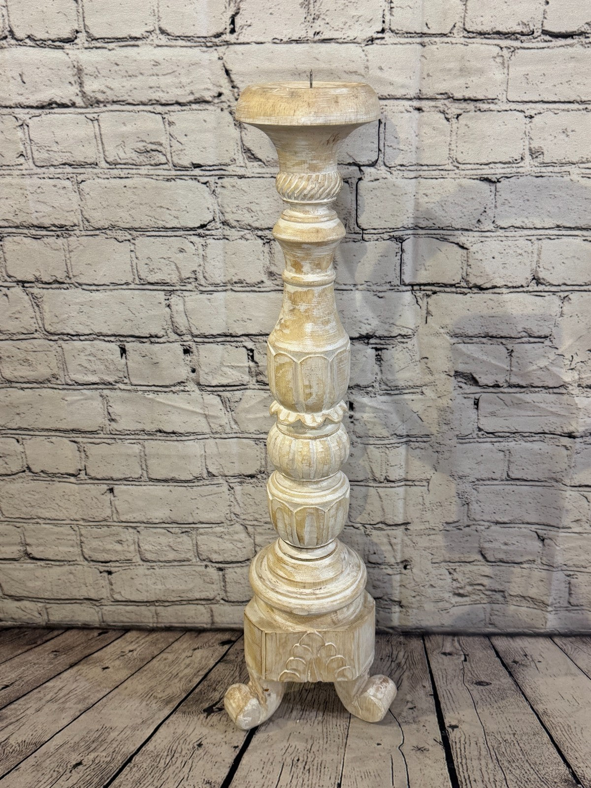60cm x 15cm White Regal Wooden Vintage Style Candle Stand Shabby Pillar Holders1