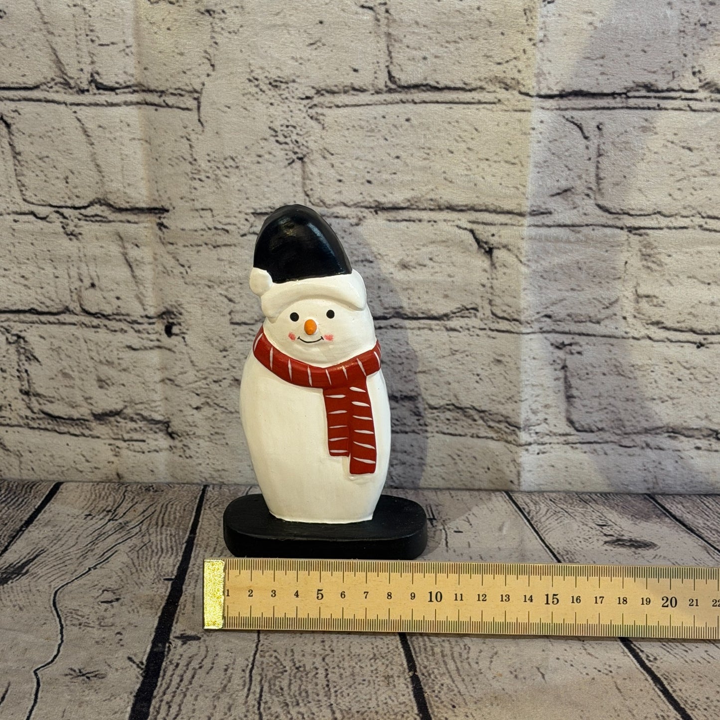 18cm x 10cm Black Flat Top Hat Snowman Handcrafted Wood Xmas Christmas Ornament6