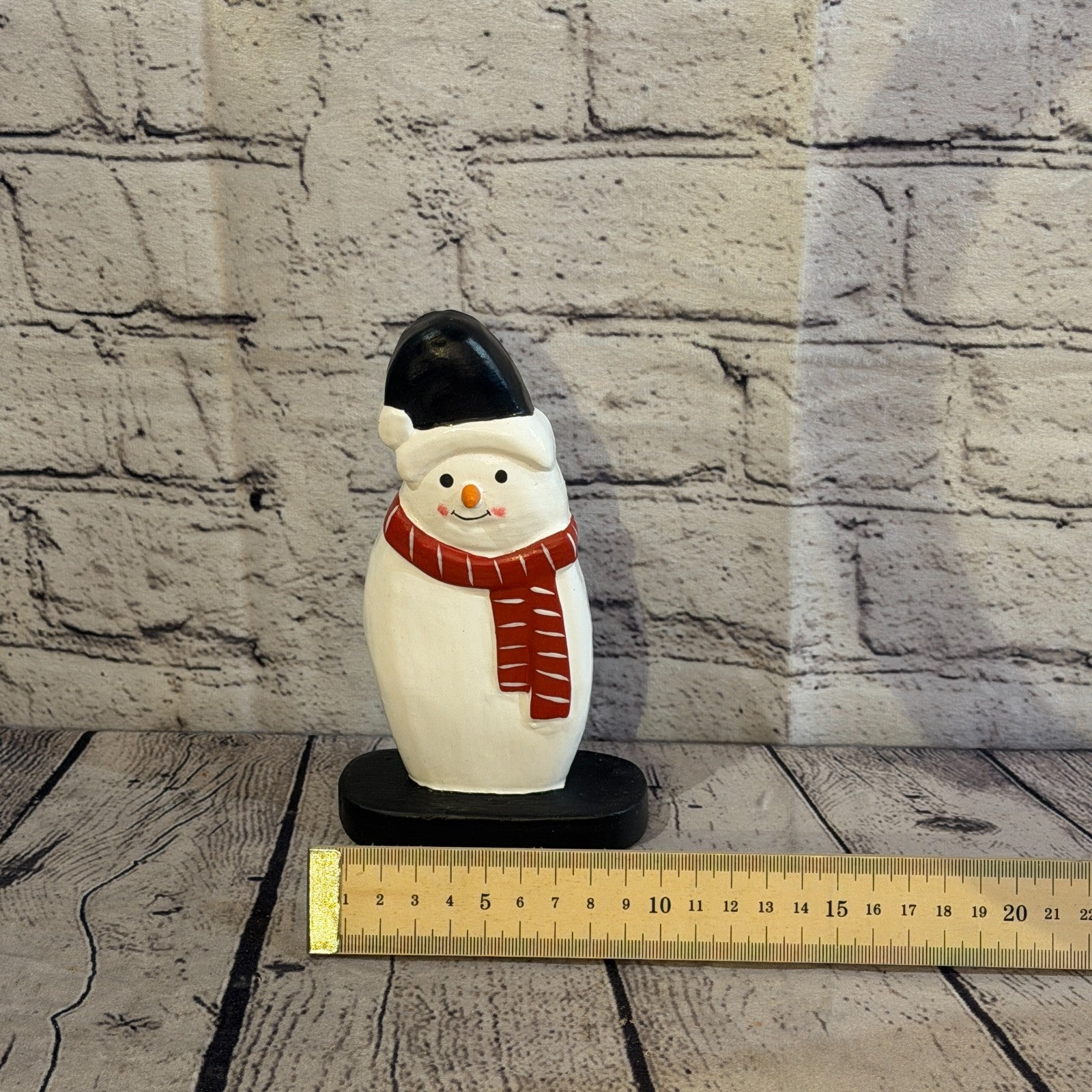 18cm x 10cm Black Flat Top Hat Snowman Handcrafted Wood Xmas Christmas Ornament6