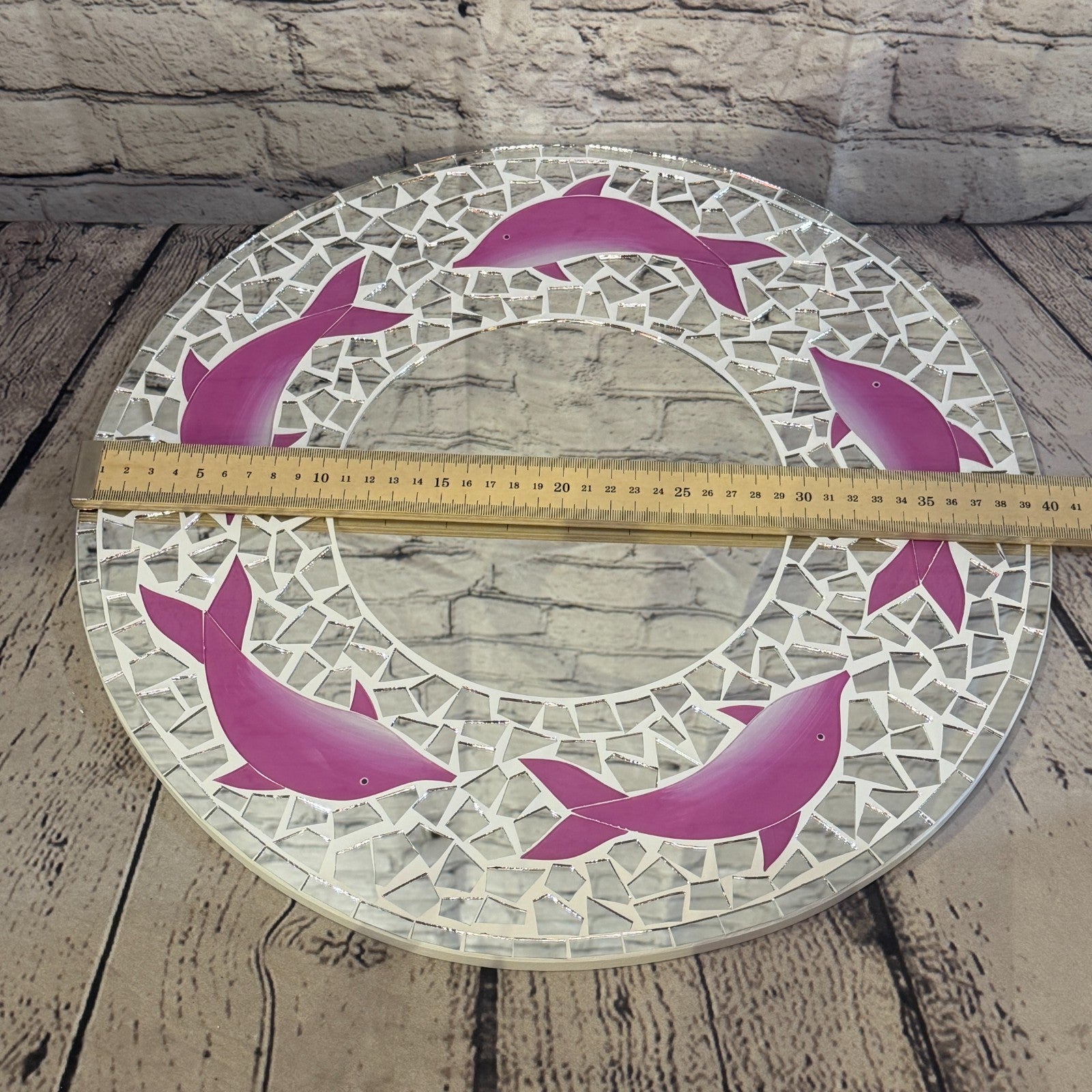 Pink Dolphin Mosaic Tile Wall Mirror 40cm x 40cm 16 Inches Handmade3
