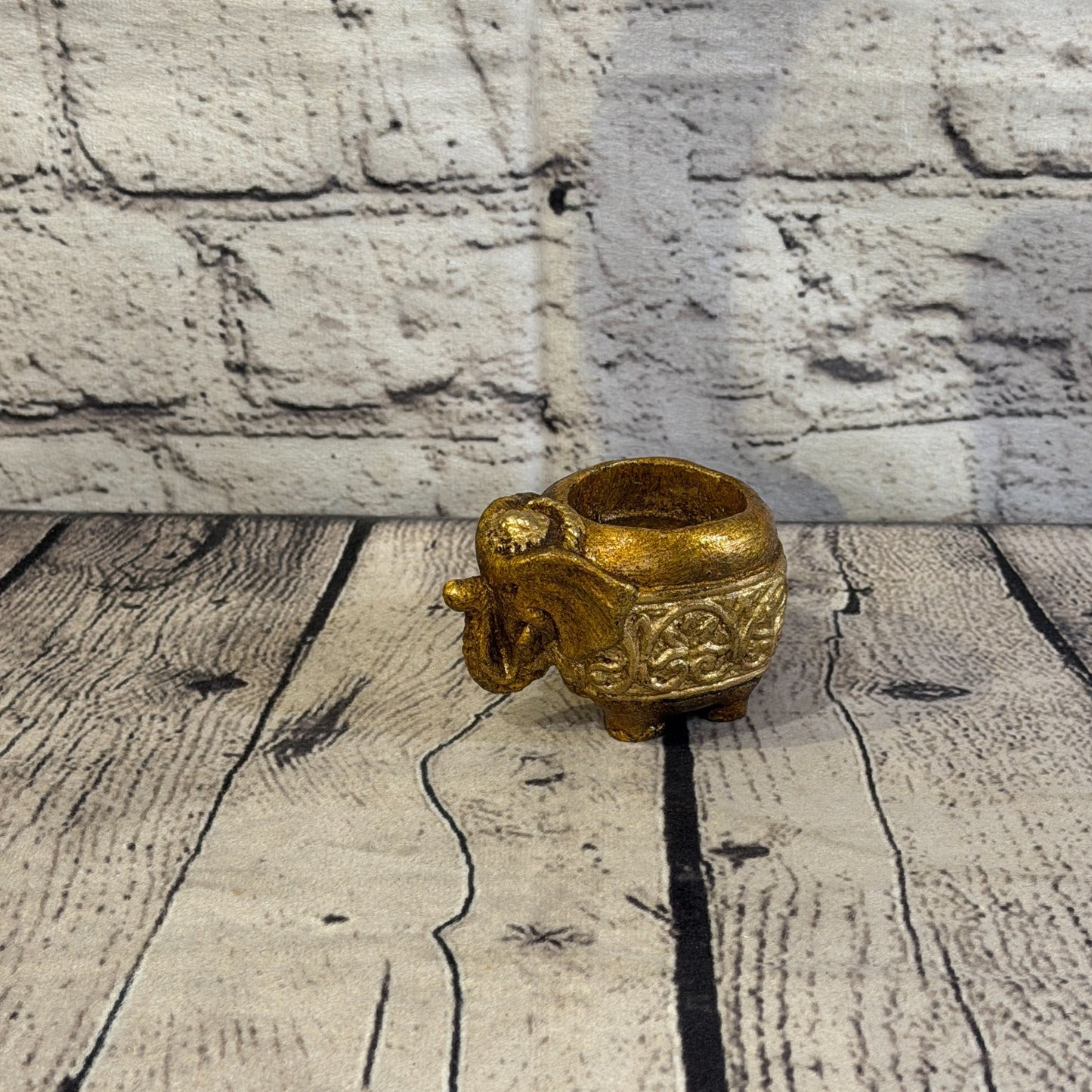 Bronze & Bronze 8cm x 5cm Elephant Tea Light Holder Statue Resin Hindu2