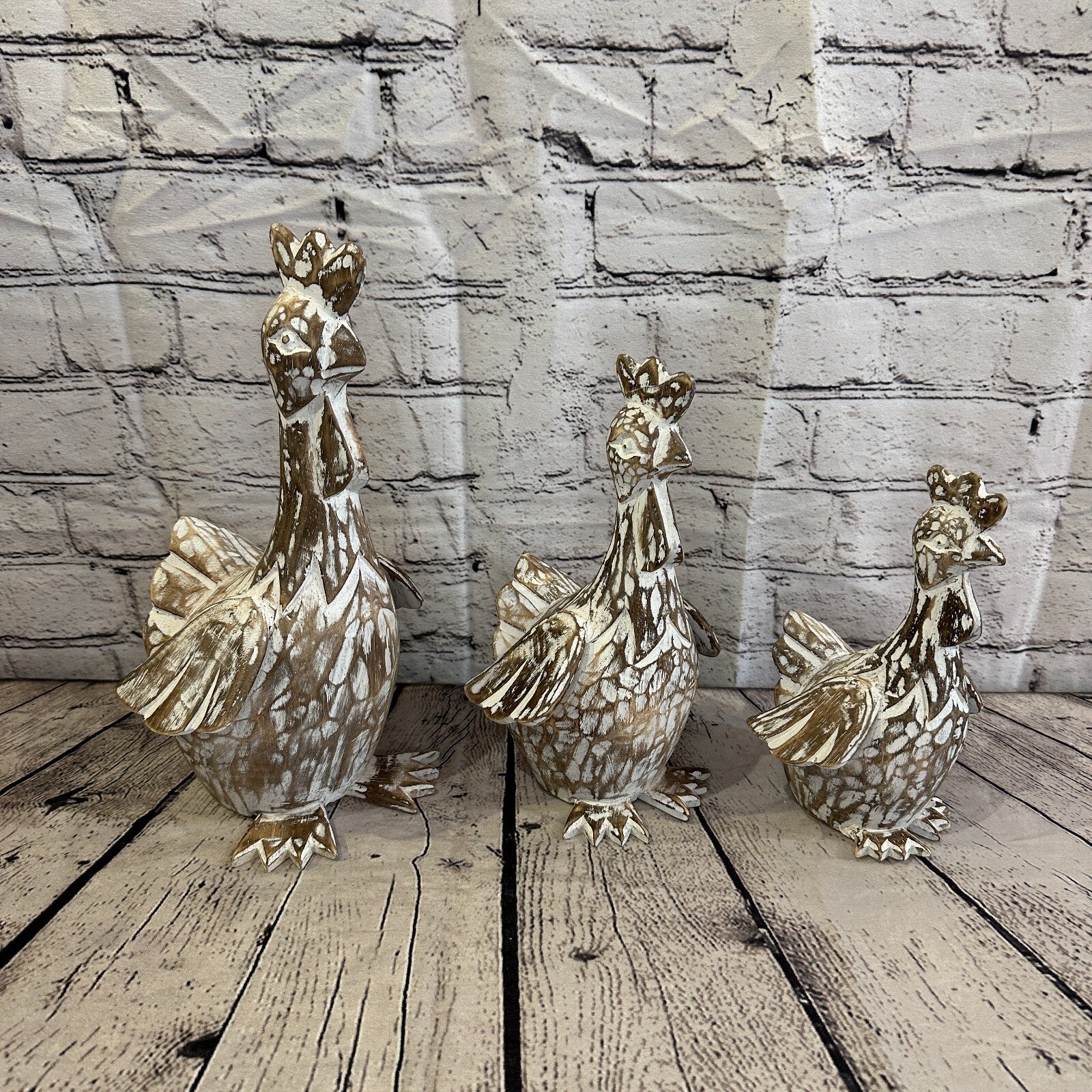 30cm x 15cm Brown Shabby Wooden Rooster Cockerel Retro Collectable Hand Carved9