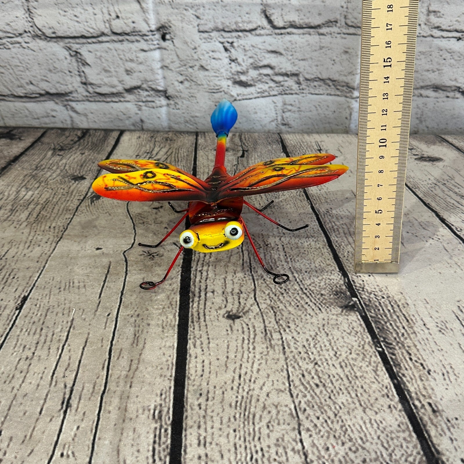 20cm x 15cm Yellow Dragonfly Bug Metal Tin Wall Hanging Ornament Painted Statue6