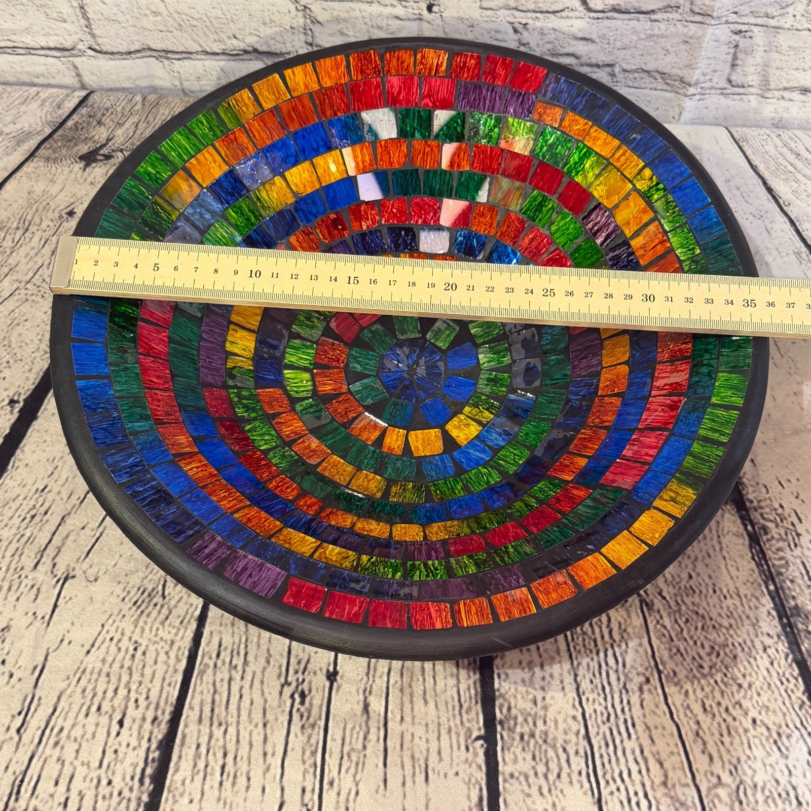 35cm Rainbow Swirl Round Mosaic Handmade Ceramic Glass Tile Bowl Fruit1