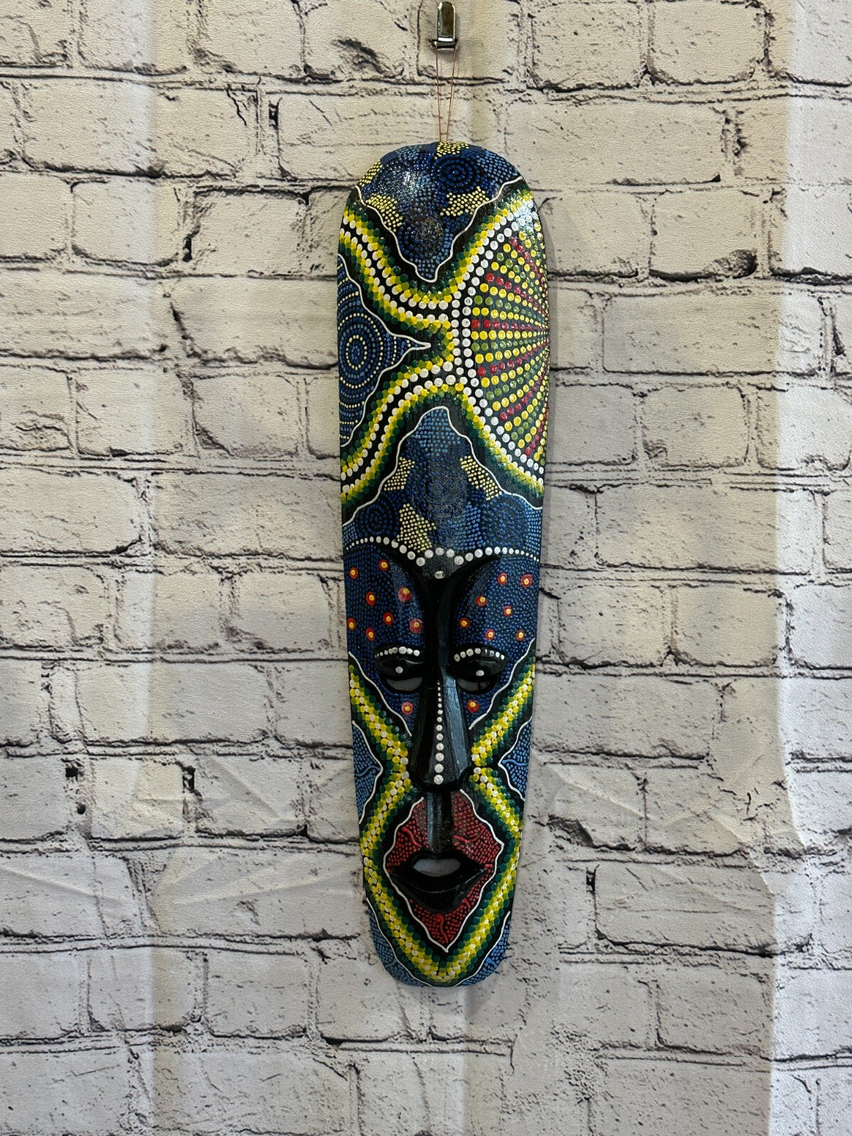 Mask 50cm Carved Wooden Dot Painted Ethnic Tribal Tiki Wall Art Handmade No 22
