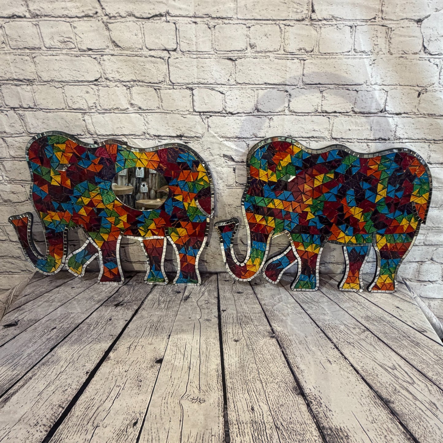 Rainbow Standing Elephant Mosaic Tile Wall Plain 50cm x 35cm Handmade New7