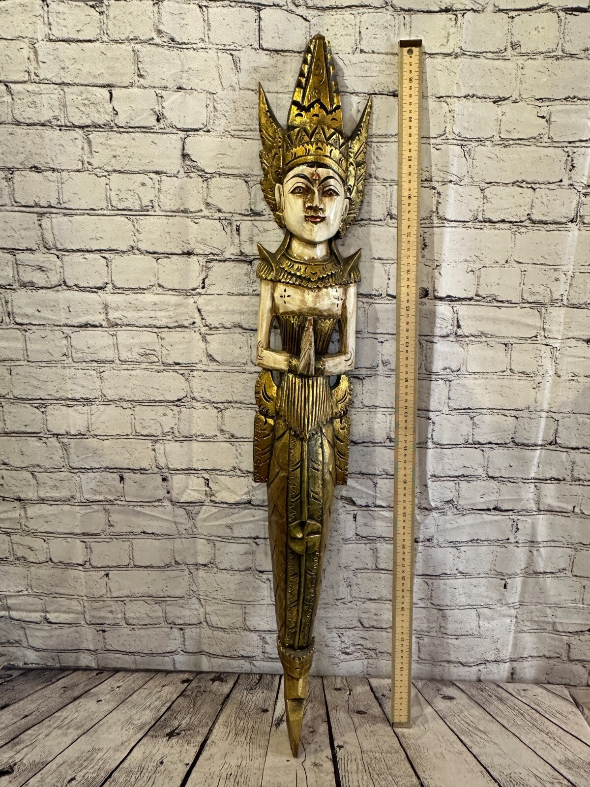 Old Antique Colour Sita Dewi Bali Rice Goddess Wings Mermaid Wood 100cm Pair7