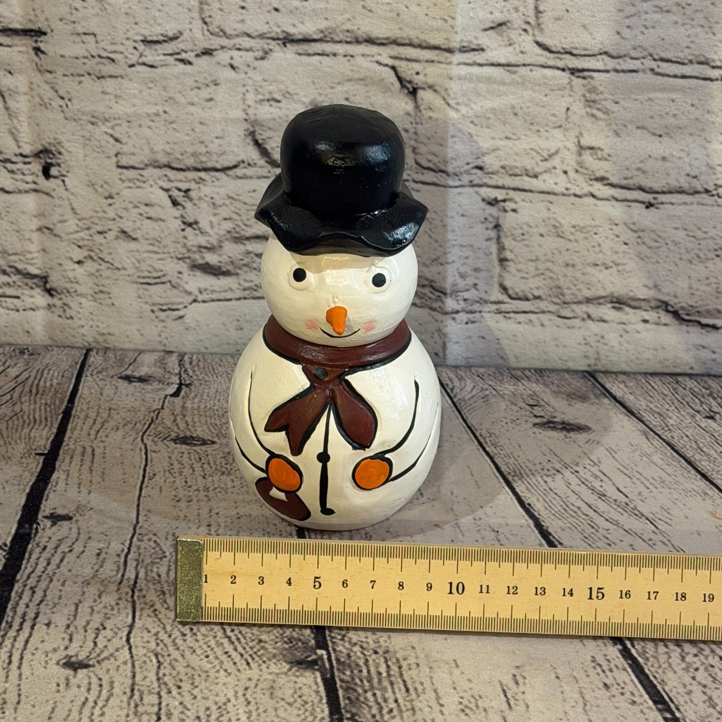 15cm x 10cm Black Top Hat Snowman Handcrafted Wood Xmas Christmas Ornament6