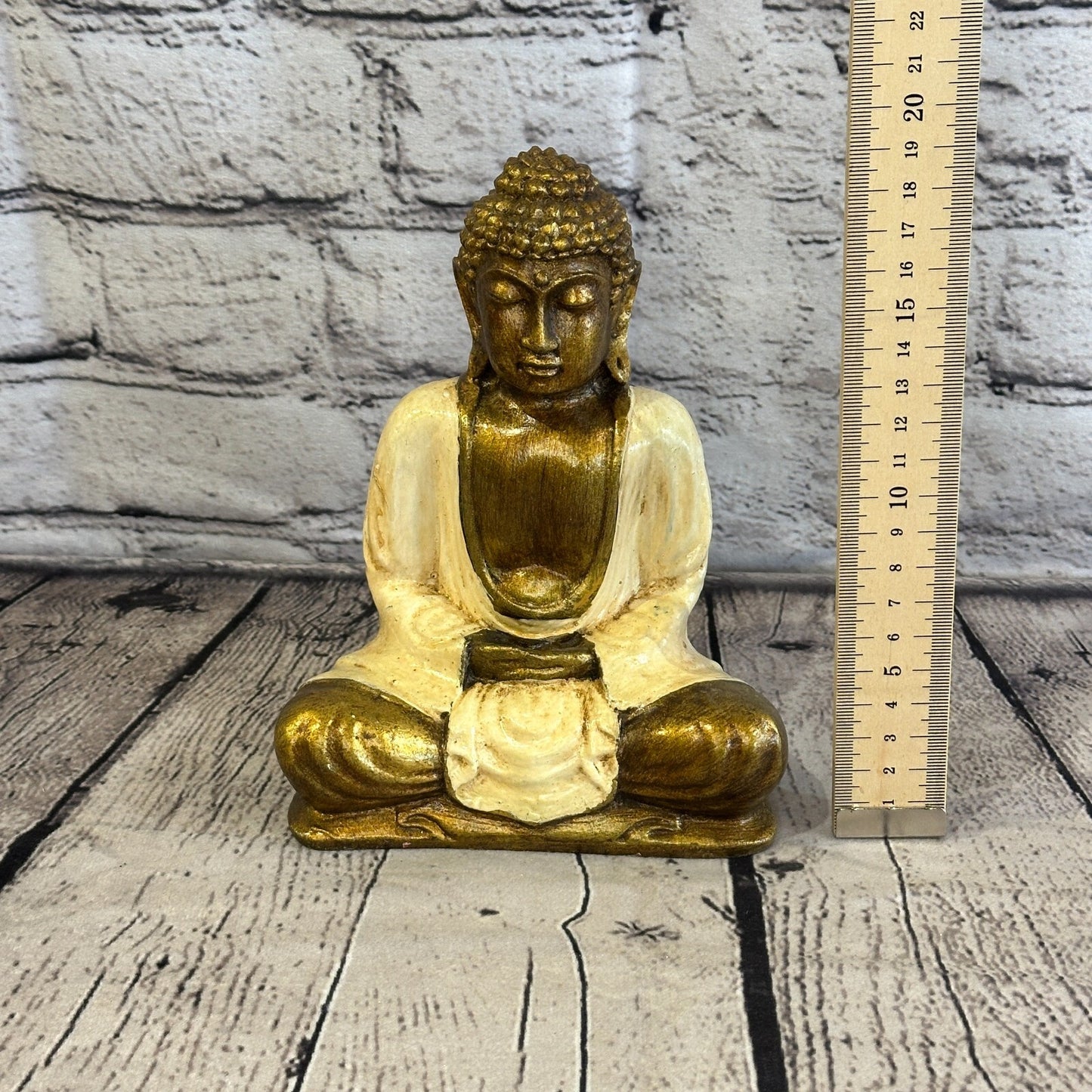 White & Bronze 20cm x 12cm Large Thai Buddha Sitting  Statue Resin Hindu6
