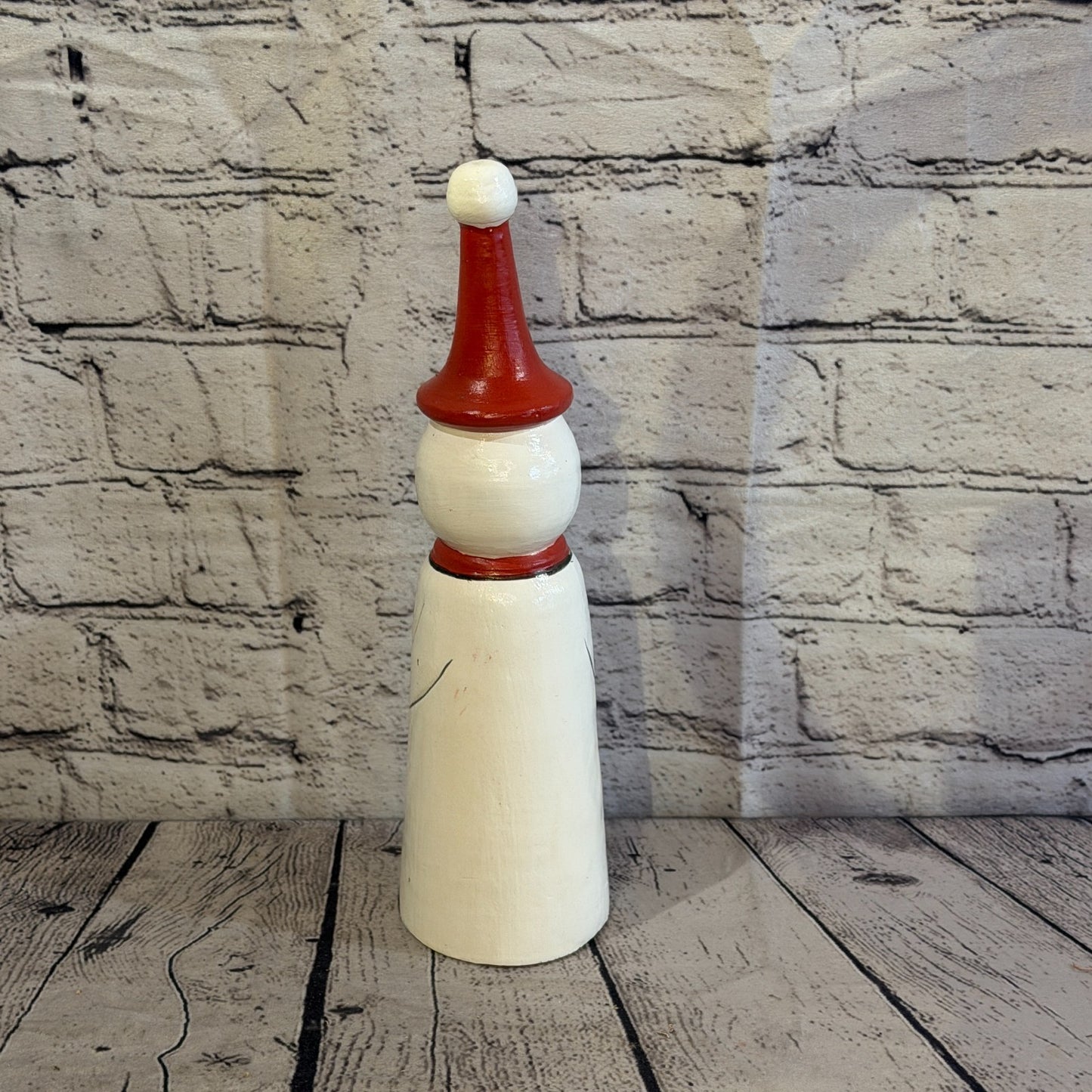 30cm x 8cm Red Pointy Hat Snowman Handcrafted Wood Xmas Christmas Ornament4