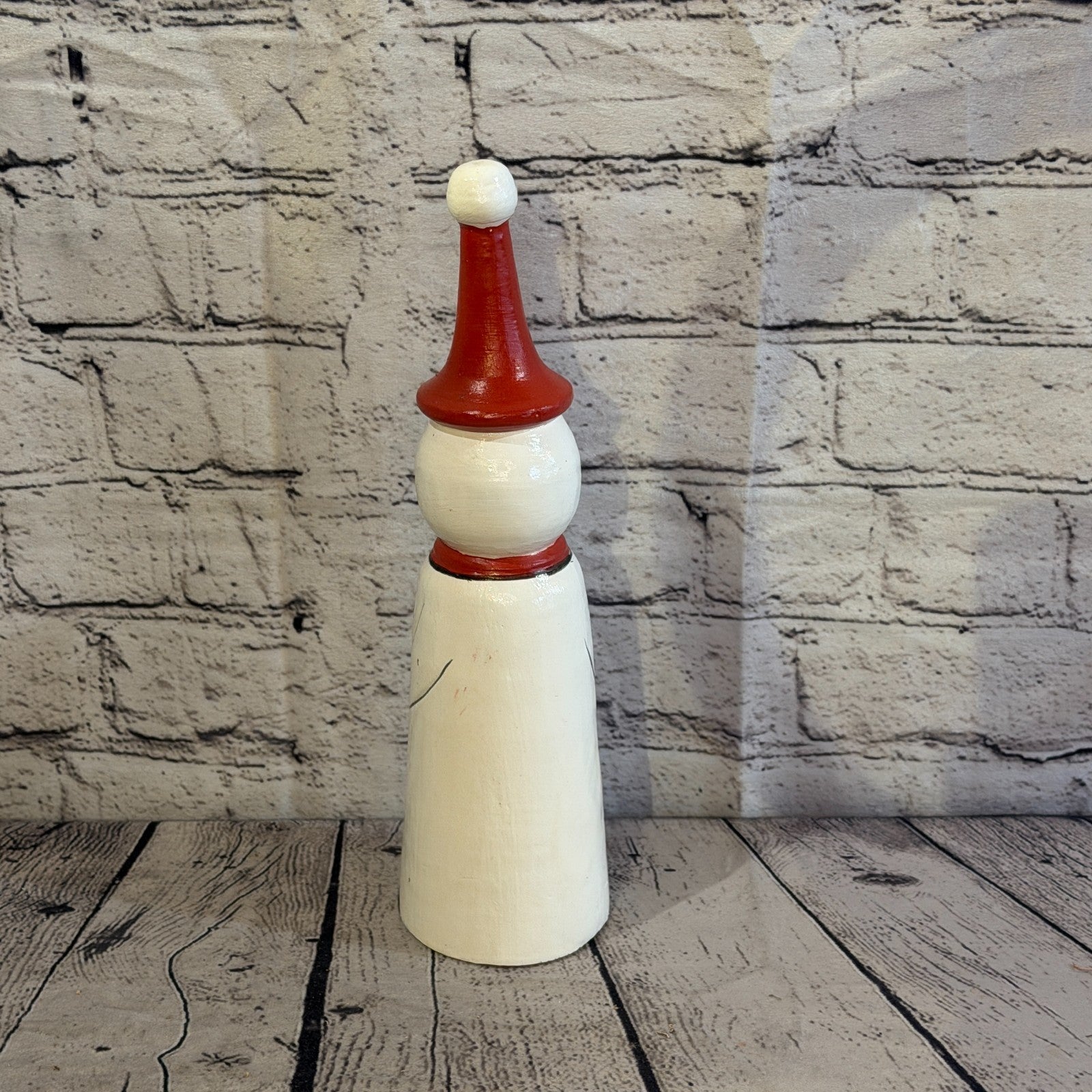 30cm x 8cm Red Pointy Hat Snowman Handcrafted Wood Xmas Christmas Ornament4
