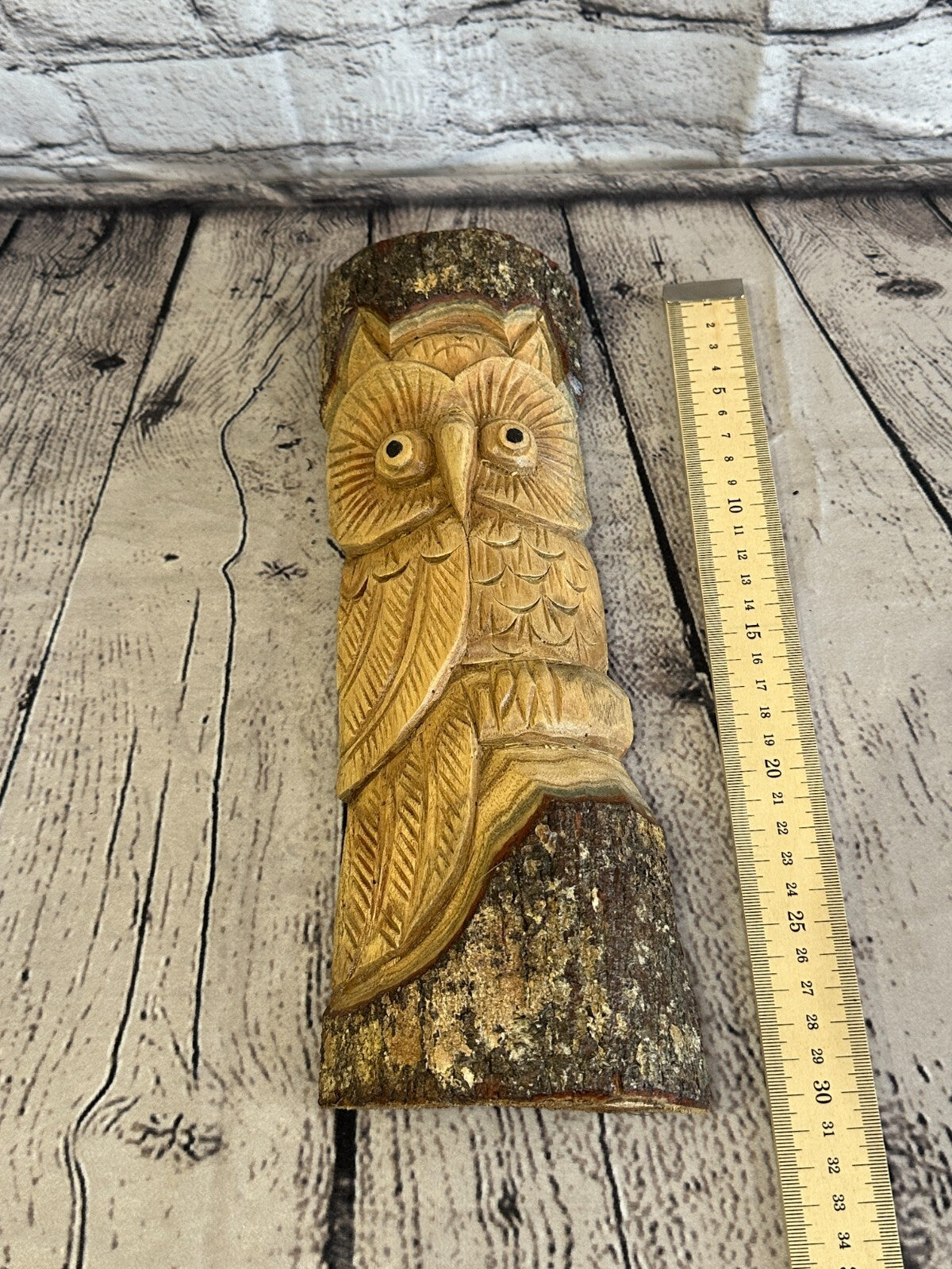 Barn Owl Of The Woods 30cm Hand Carved Wizard Tree Trunk Wood Fairtrade7