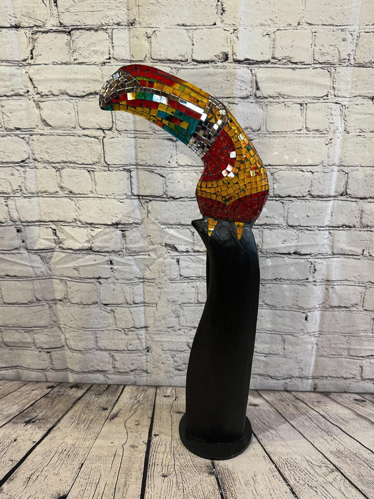 65cm Mosaic Toucan Bird Ornament Statue Fair Trade Handmade Carved Wood Design 47