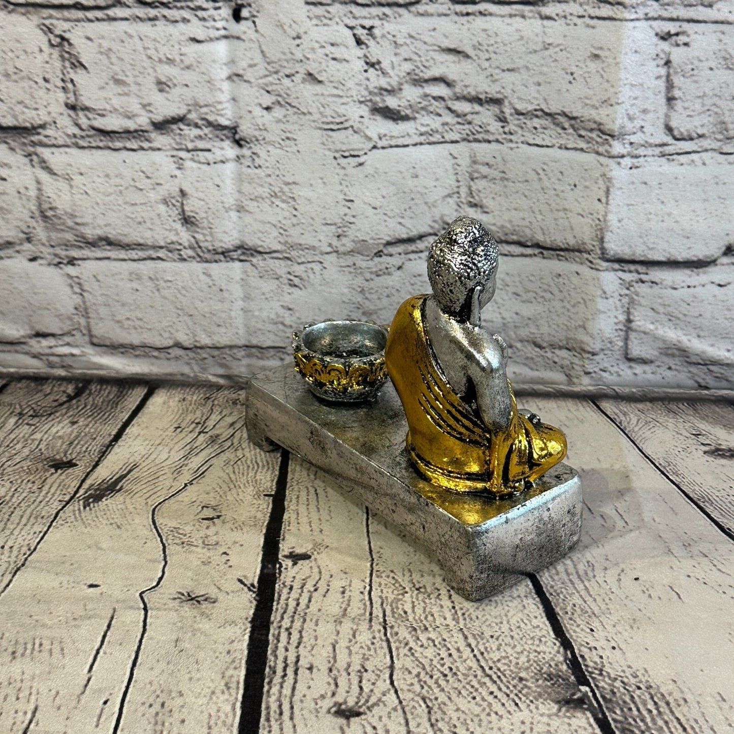 Silver And Gold 15cm x 15cm Thai Buddha Tea Light Holder Statue Resin Hindu4