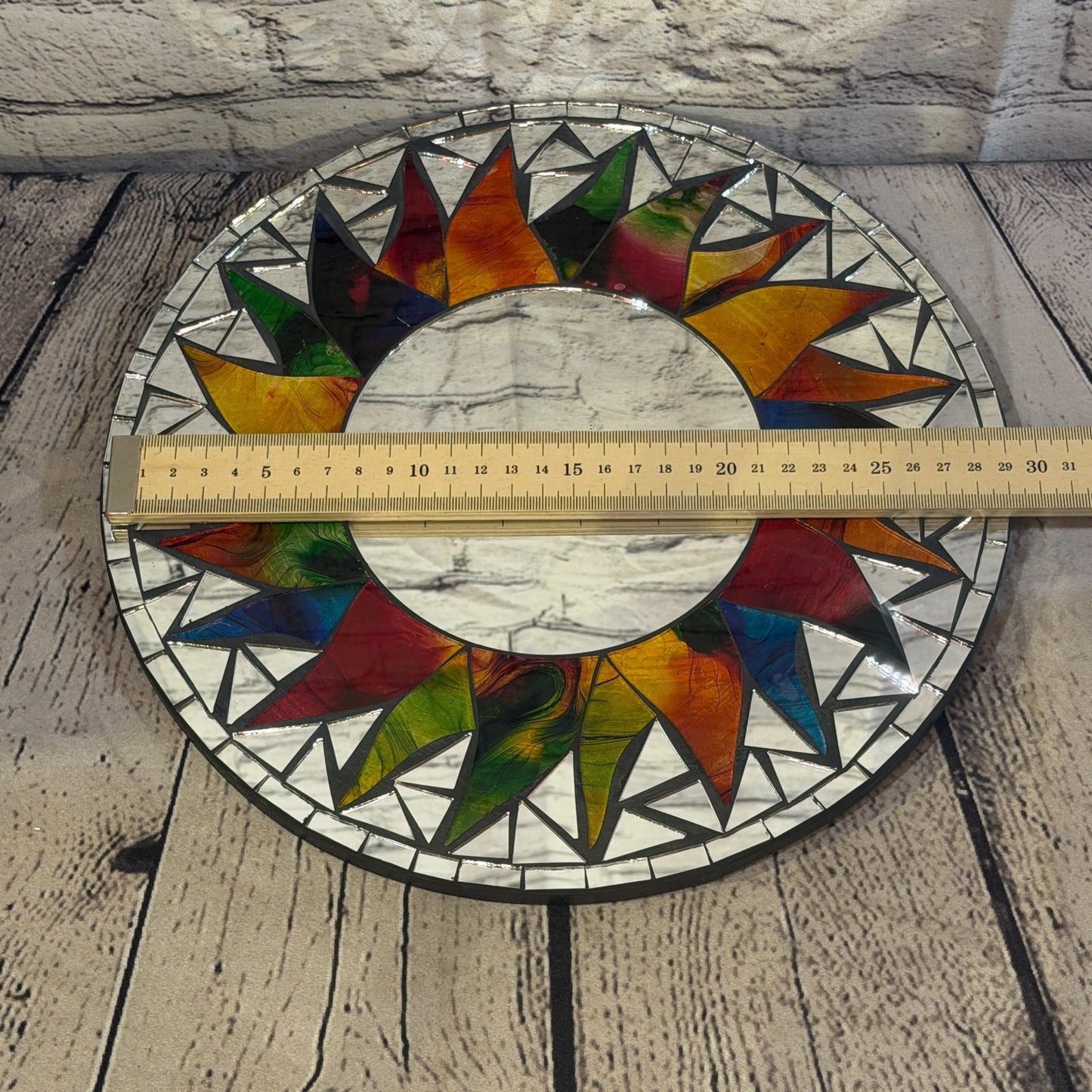 Rainbow Black Sun Flame Mosaic Tile Wall Mirror 30cm x 30cm 12 Inches Handmade3