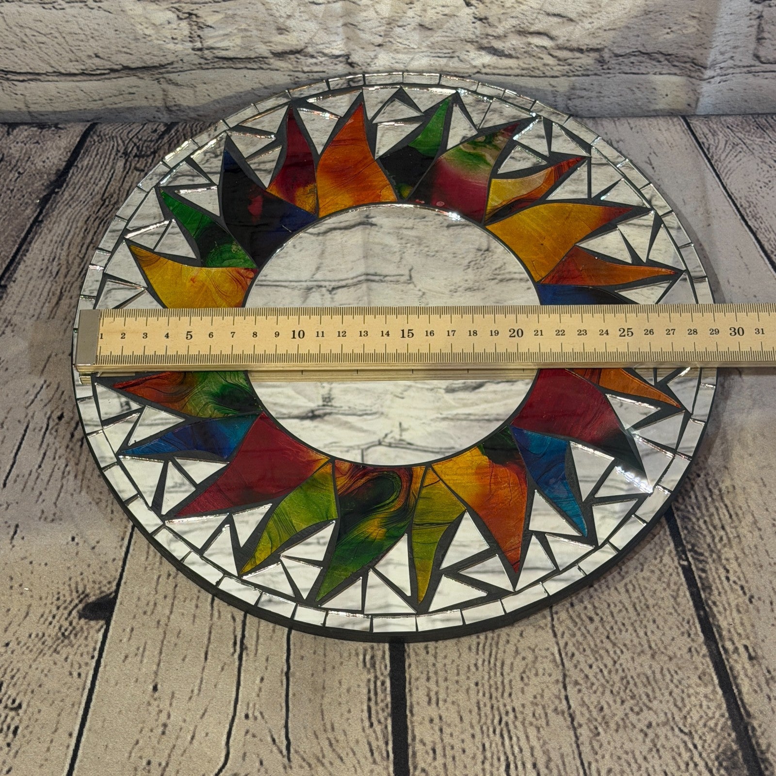 Rainbow Black Sun Flame Mosaic Tile Wall Mirror 30cm x 30cm 12 Inches Handmade3