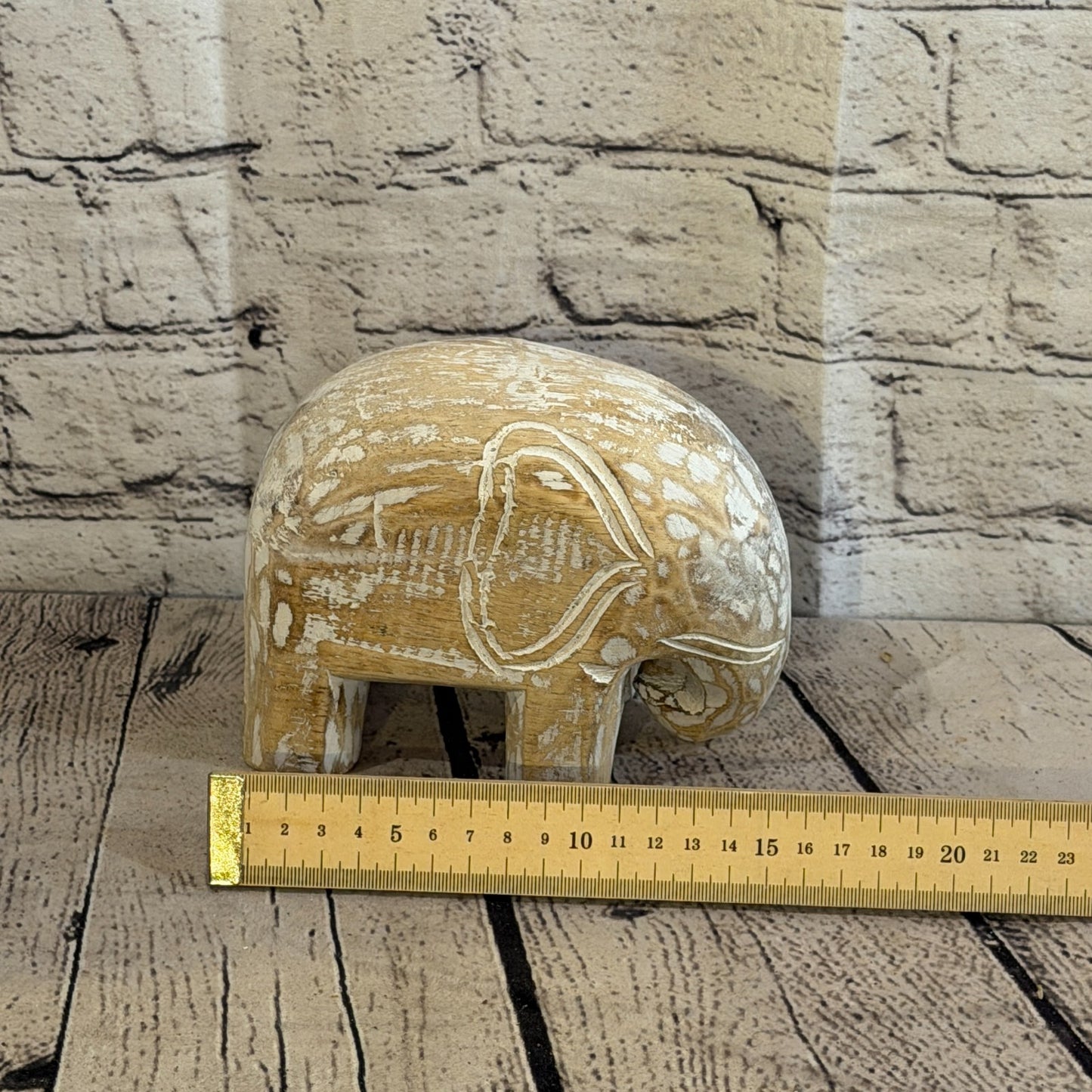 10cm x 15cm White Wood Wooden Standing Elephant Hand Carved Painted Statue7