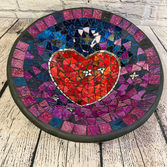 35cm Purple Red Heart Round Mosaic Handmade Ceramic Glass Tile Bowl Fruit0