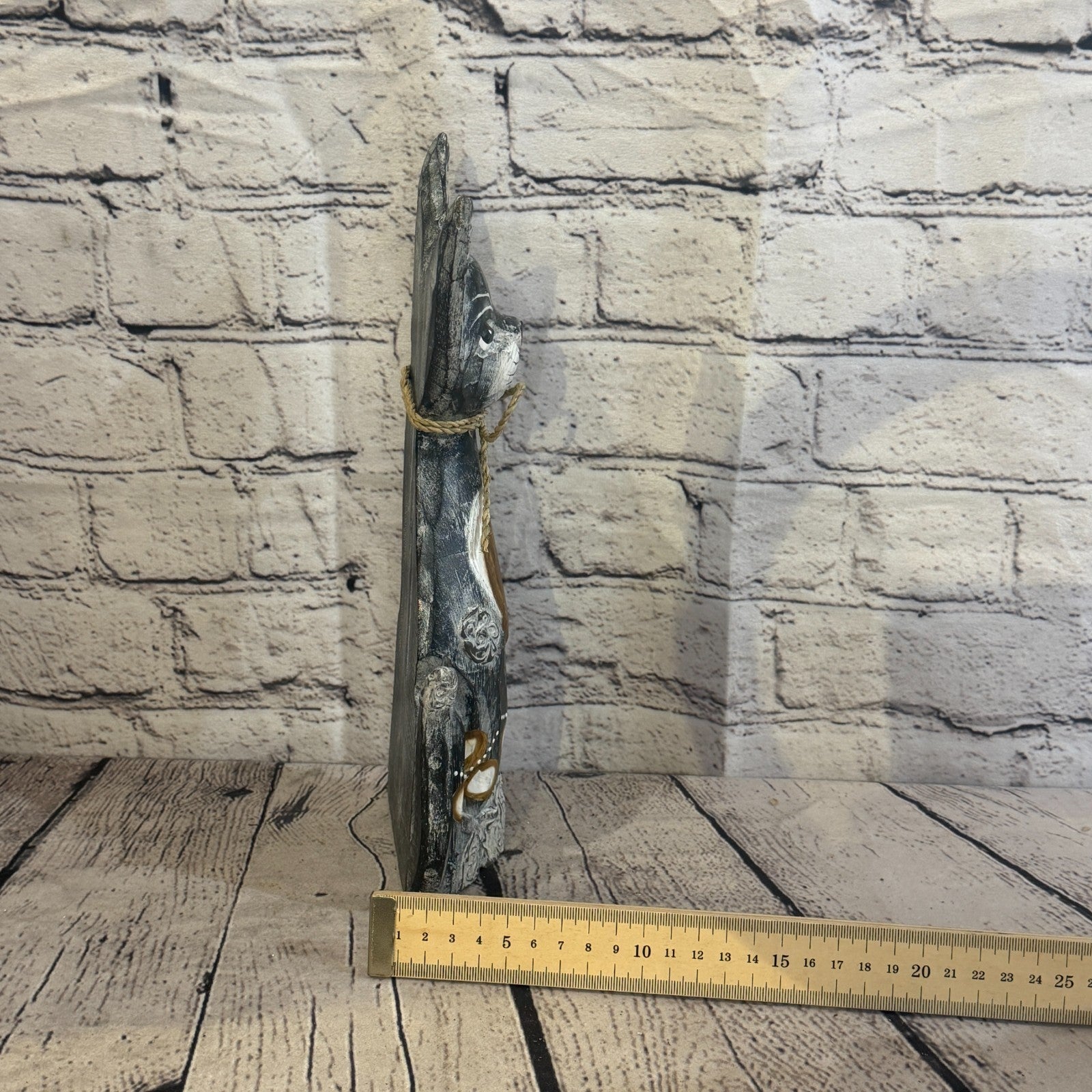 30cm Grey Silver Dots Wooden Shabby Cat Statue Ornament Fair Trade Handcarved7