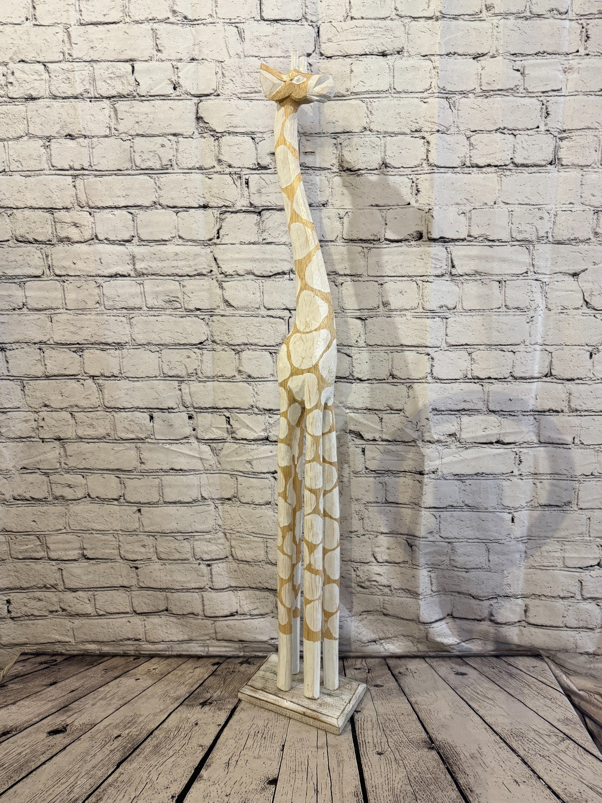 100cm White Dot Wooden Giraffe Standing Single Carve Solid Wood Giraffe Handmade2