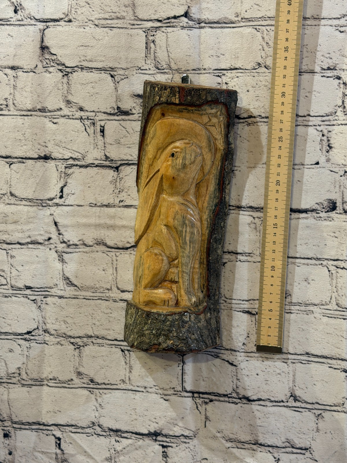 Hare Rabbit Looking At Moon 30cm Hand Carved Wizard Tree Trunk Wood Fairtrade4