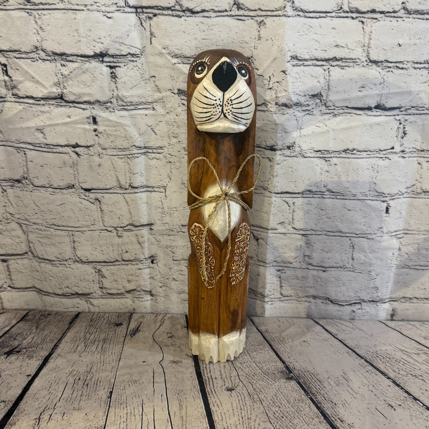 40cm Dark Brown Wooden Shabby Dog Statue Ornament Fair Trade Handcarved1