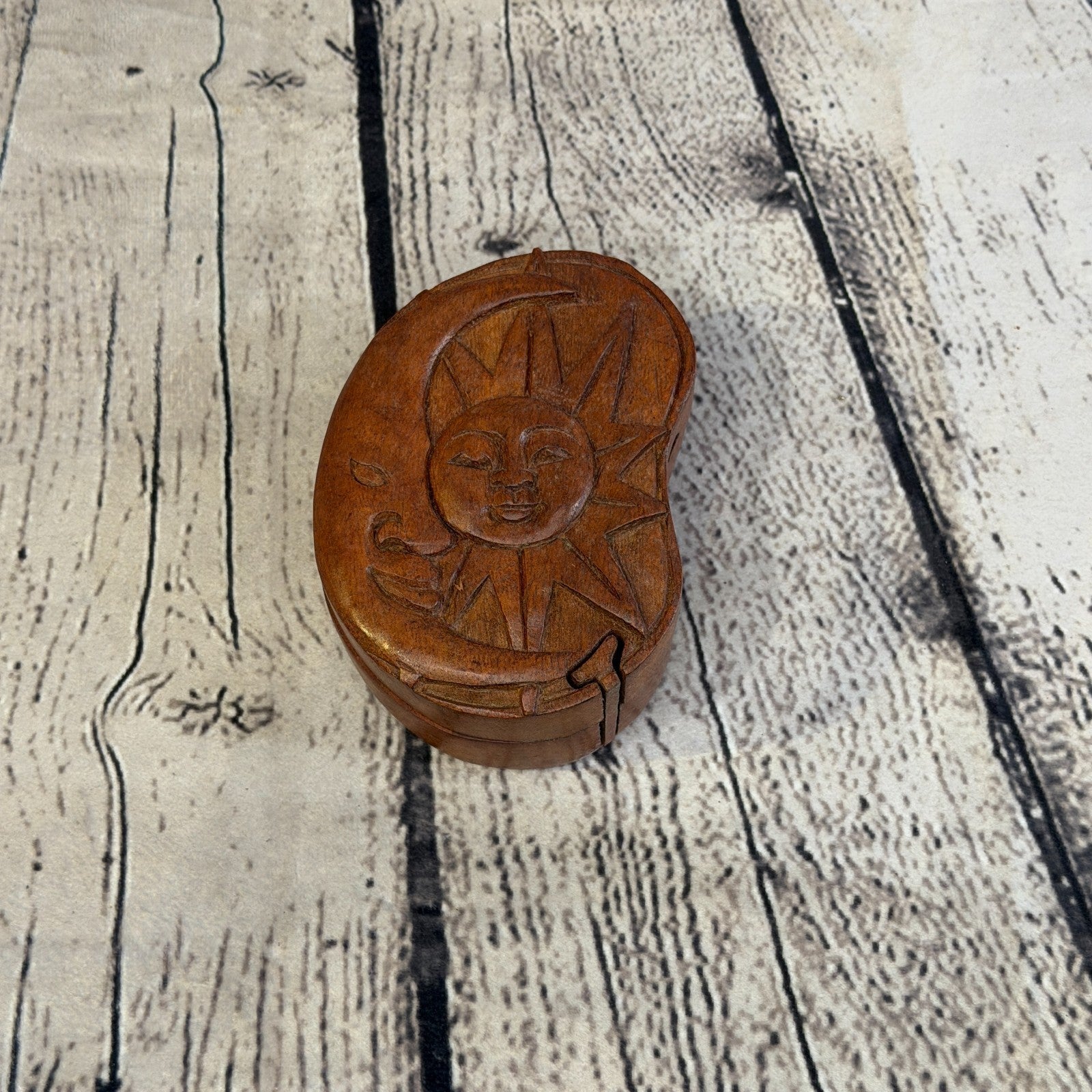 Oval Sun & Moon 4 Bit Wooden Puzzle Box Secret Box Magic Trinket Handmade0