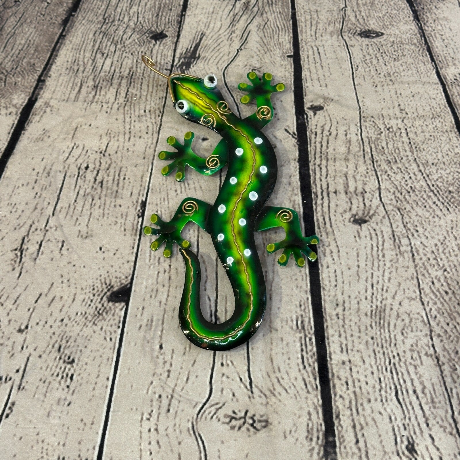 20cm x 10cm Green Gecko Lizard Metal Tin Wall Hanging Ornament Painted Statue3