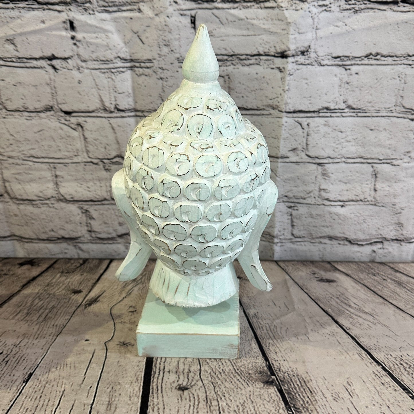 30cm Green Buddha Head Wooden Standing Statue Figurine Ornament Fair Trade5