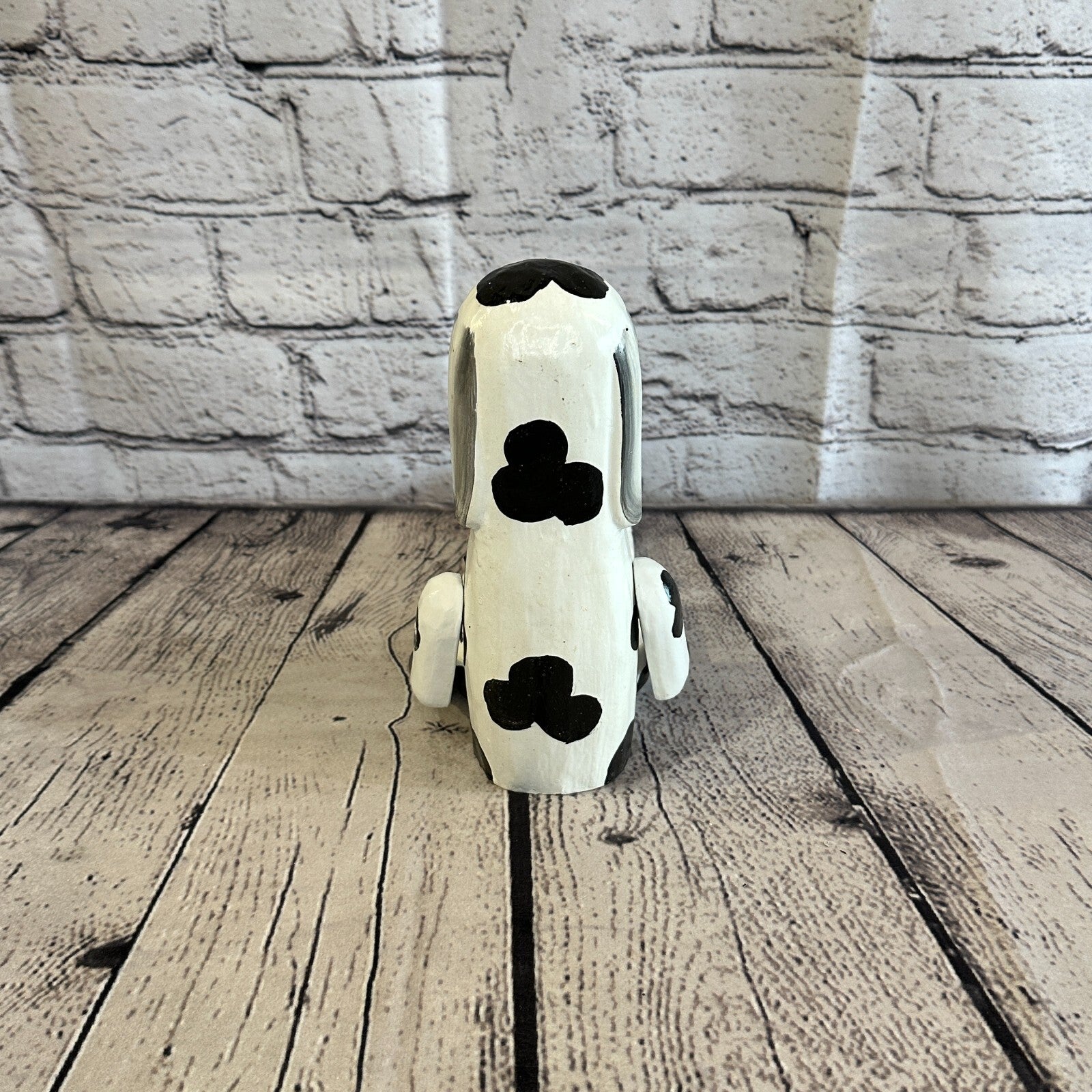 20cm Black White Dog Sitting Animal, Wooden Shelf Ornament Handmade & Fairtrade6