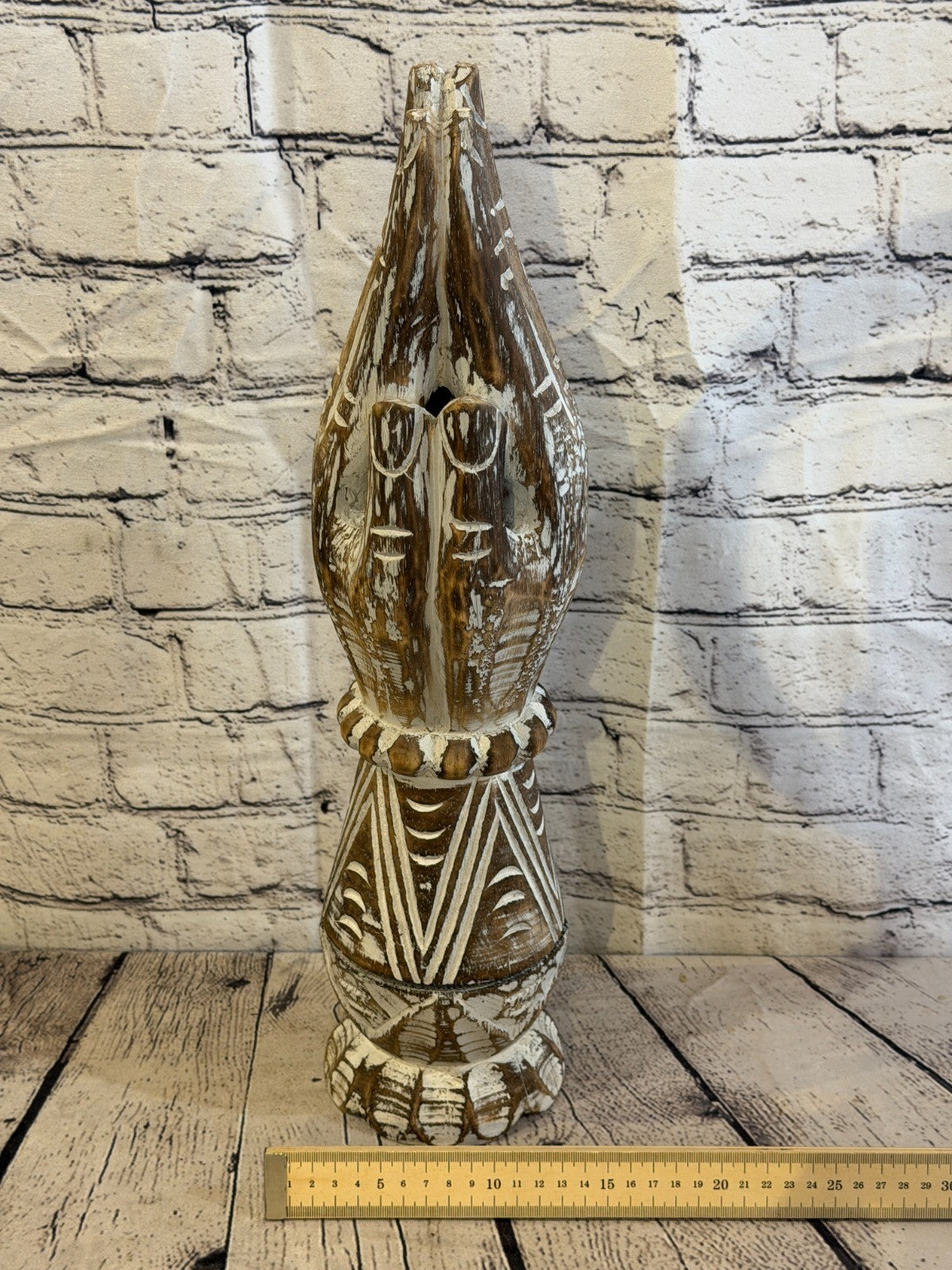 50cm Brown Wooden Hand Carved Praying Hands Incense Holder Two Parts7
