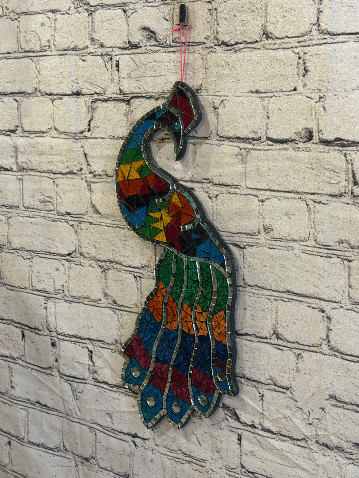 Rainbow Mulitcoloured Peacock Mosaic Tile Wall Mirror 45cm x 20cm Handmade New1