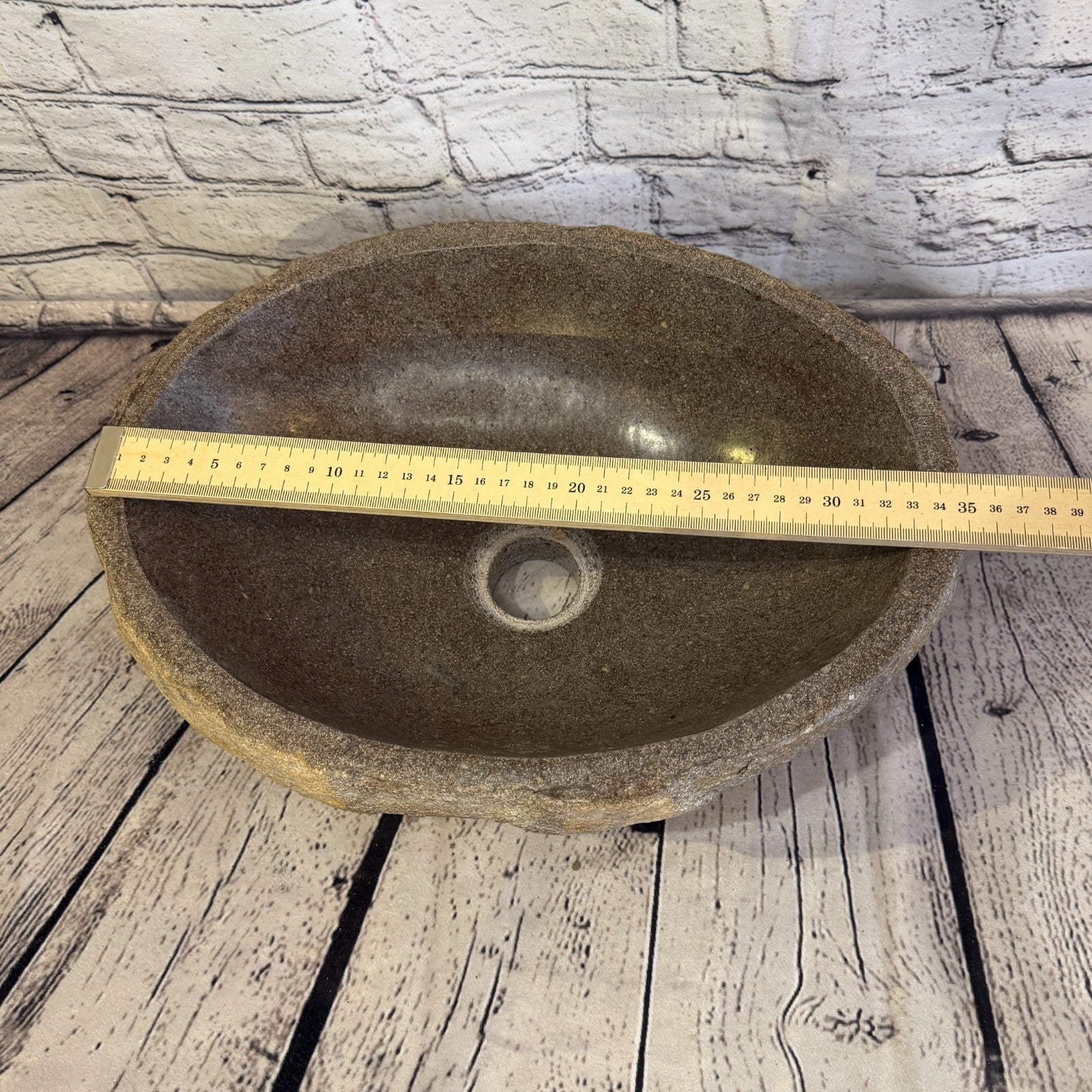 35cm x 28cm Wash Basin Bathroom Counter Top Washing River Stone Bowl Sink No 387