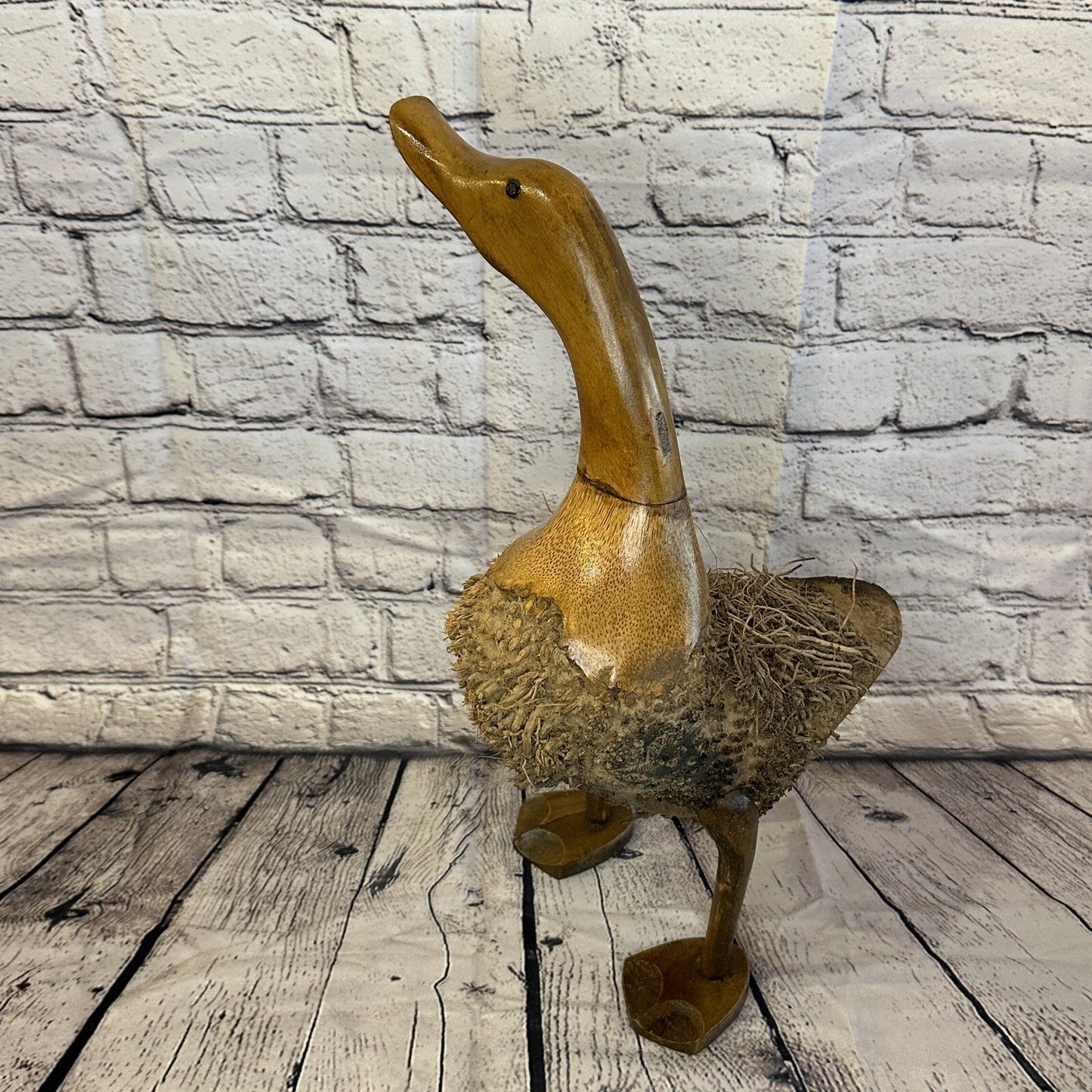 Looking Right 45cm Tall Wooden Hairy Duckling Baby Duck Bamboo Root Fairtrade3