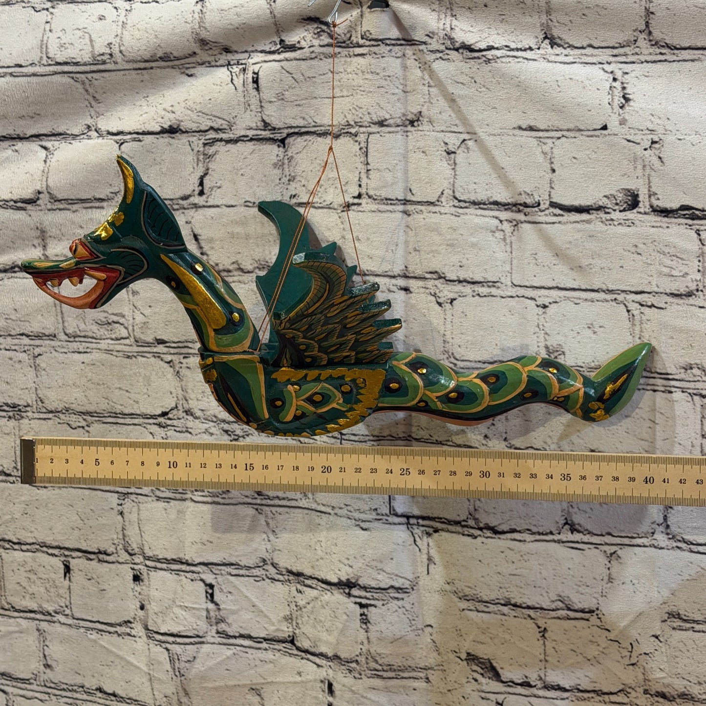 40cm Green Dragon Folk Art Carved Wood Flying Winged Mobile Spirit Guardian3