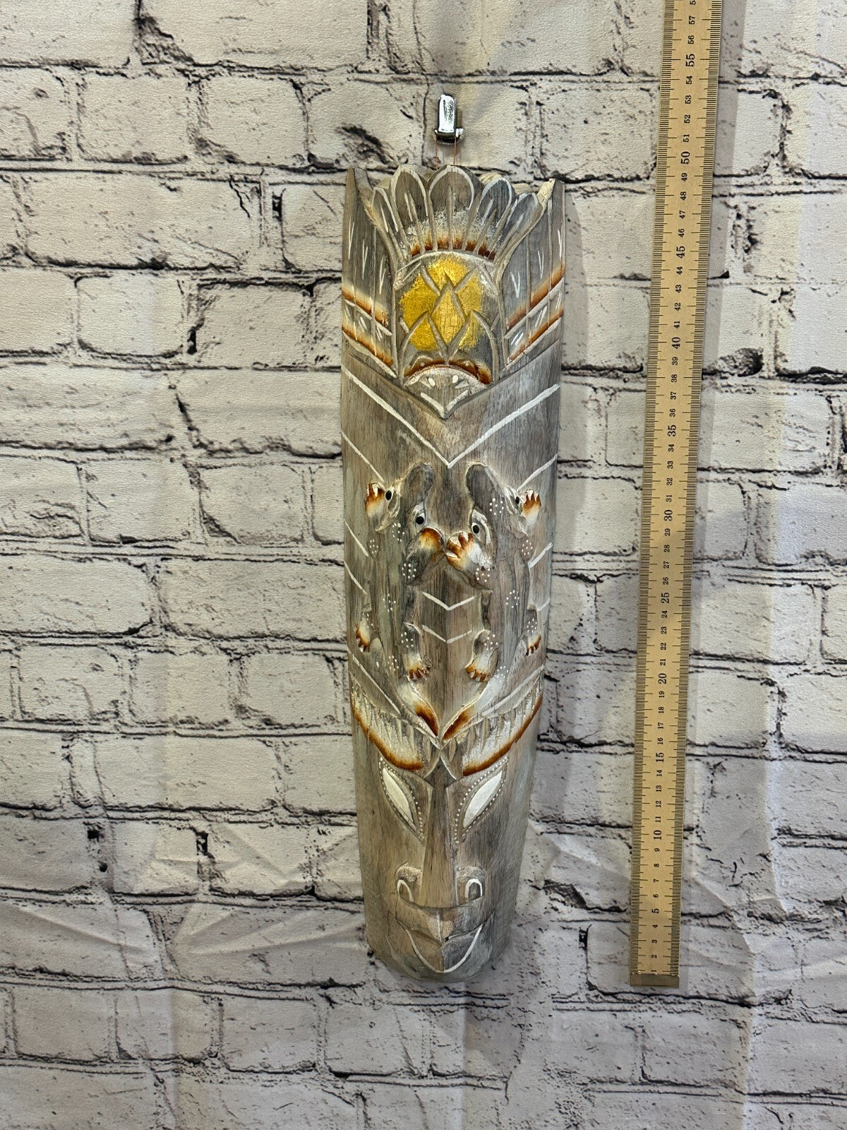 50cm Light Grey Gecko Hand Carved Fair Trade Wooden Animal Wall Art Hang Mask3