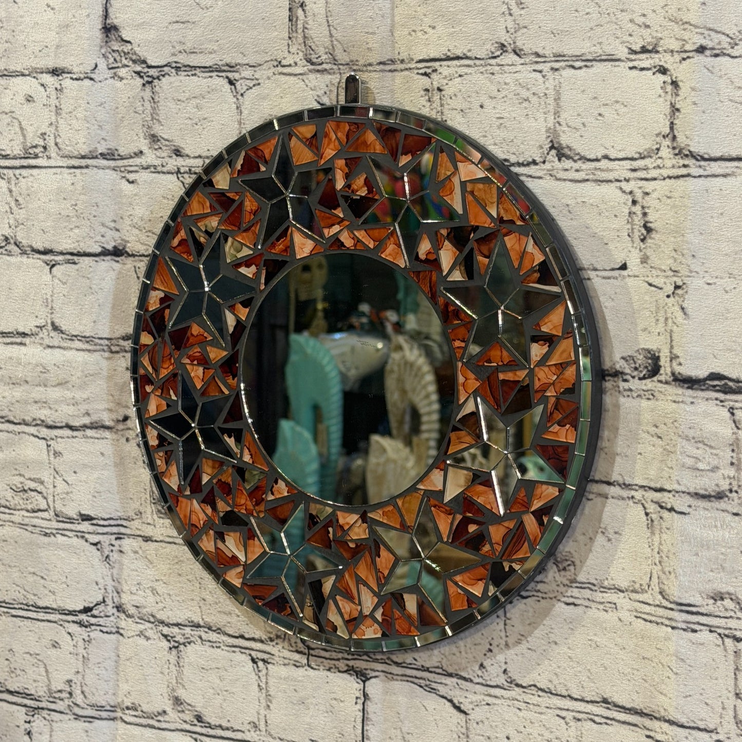 Orange Star Black Mosaic Tile Wall Mirror 30cm x 30cm 12 Inches Handmade1