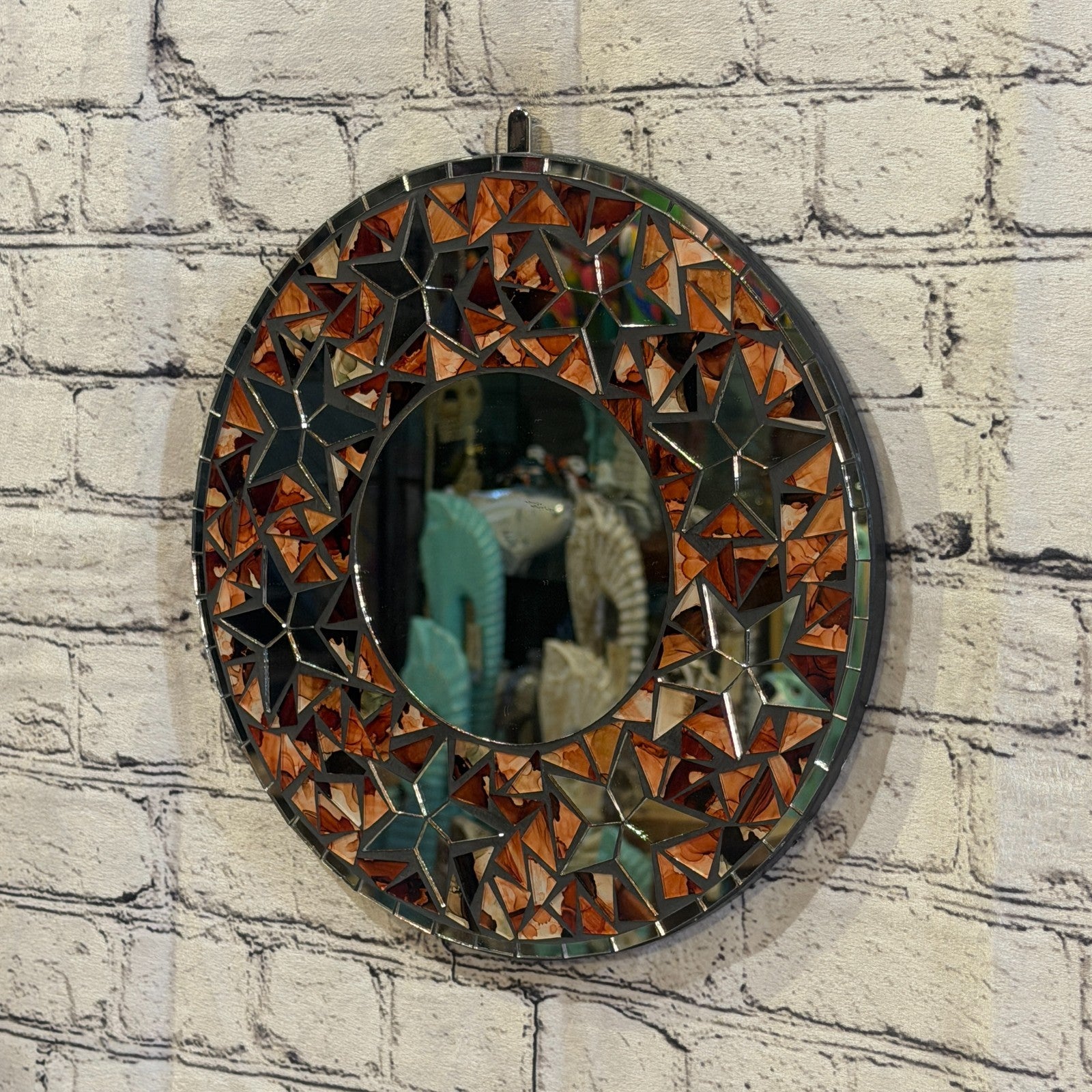 Orange Star Black Mosaic Tile Wall Mirror 30cm x 30cm 12 Inches Handmade1