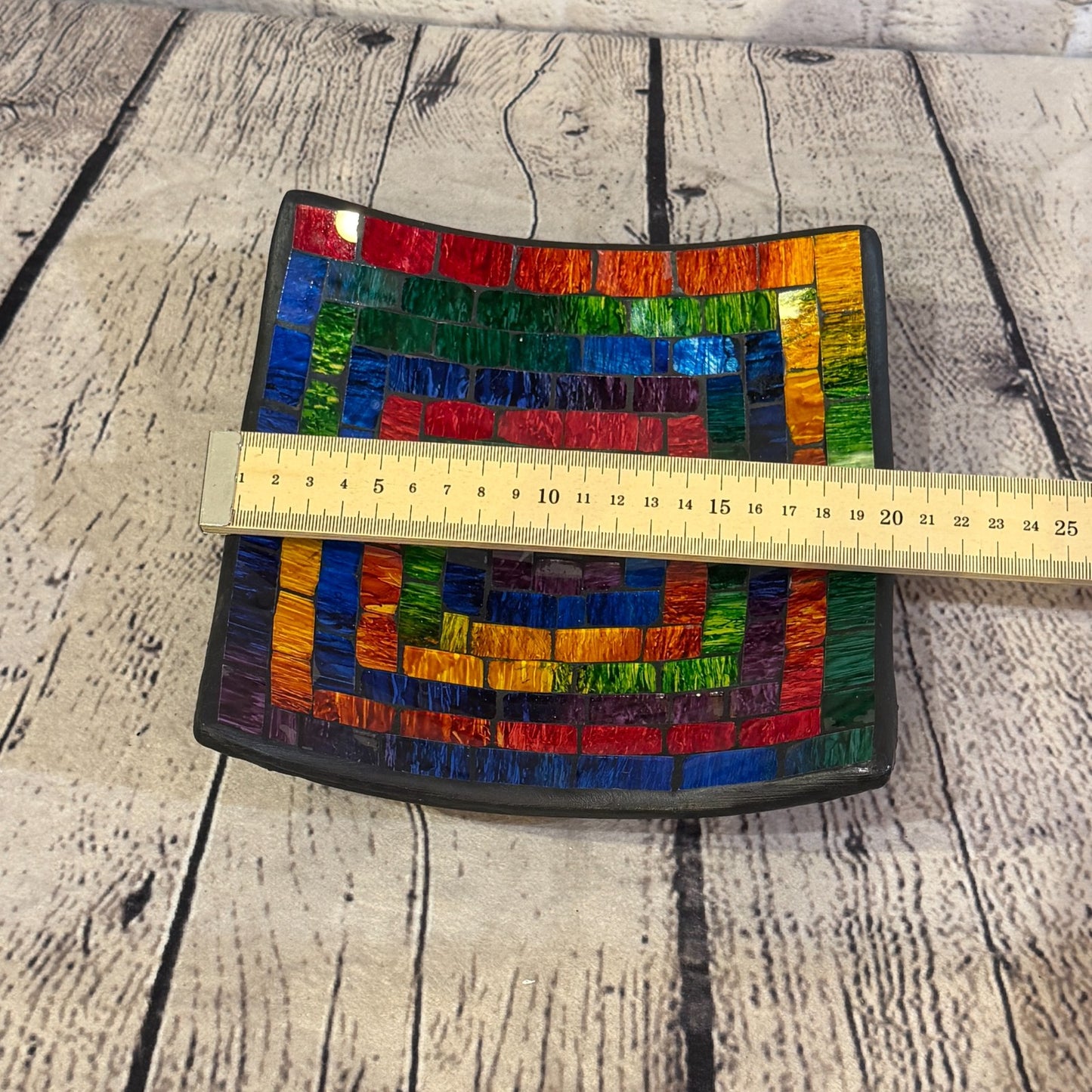 20cm Rainbow Swirl Square Mosaic Handmade Ceramic Glass Tile Bowl Fruit1